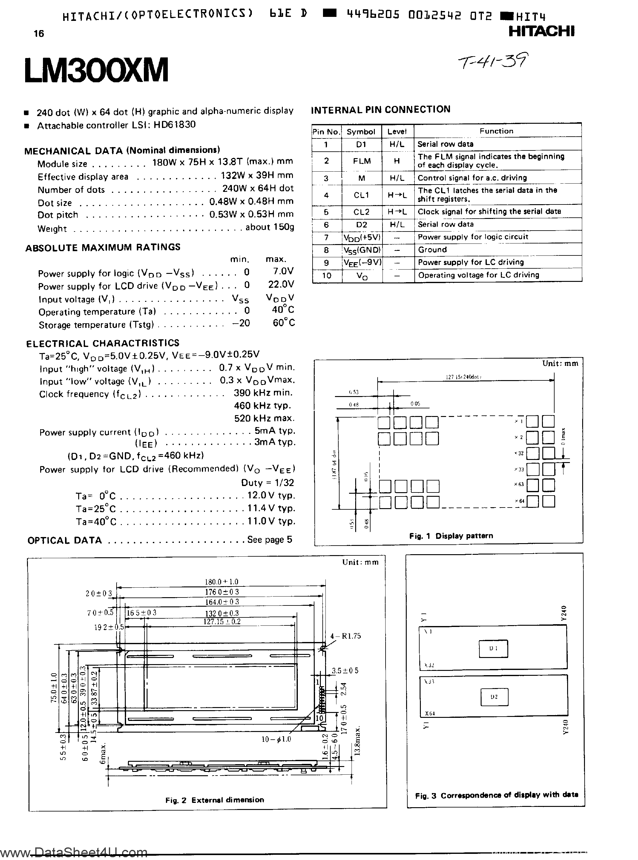 Datasheet LM300XM - LCD DOT MATRIX GRAPHIC DISPLAY MODULE page 1