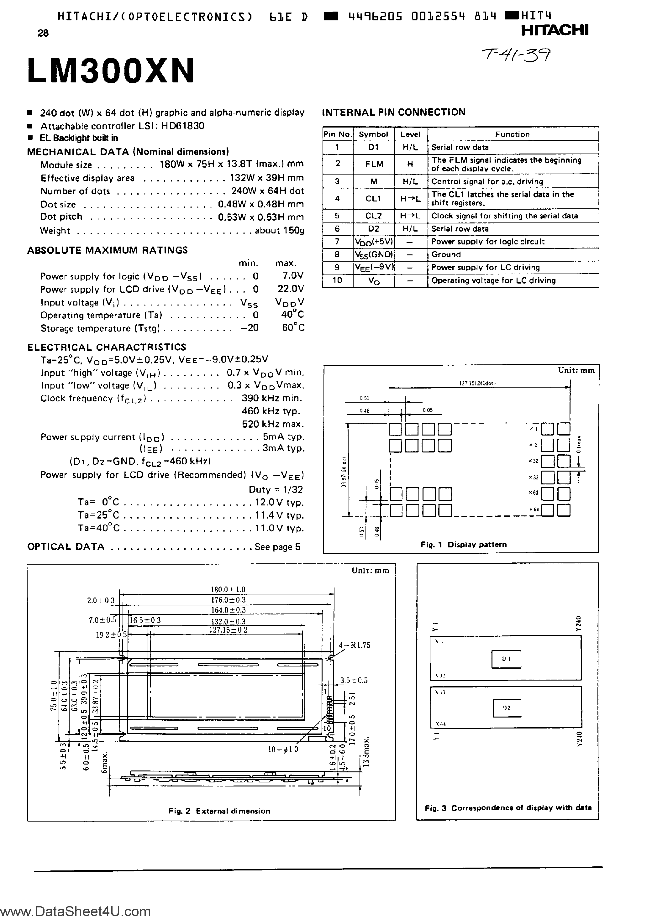 Datasheet LM300XN - LCD DOT MATRIX GRAPHIC DISPLAY MODULE page 1