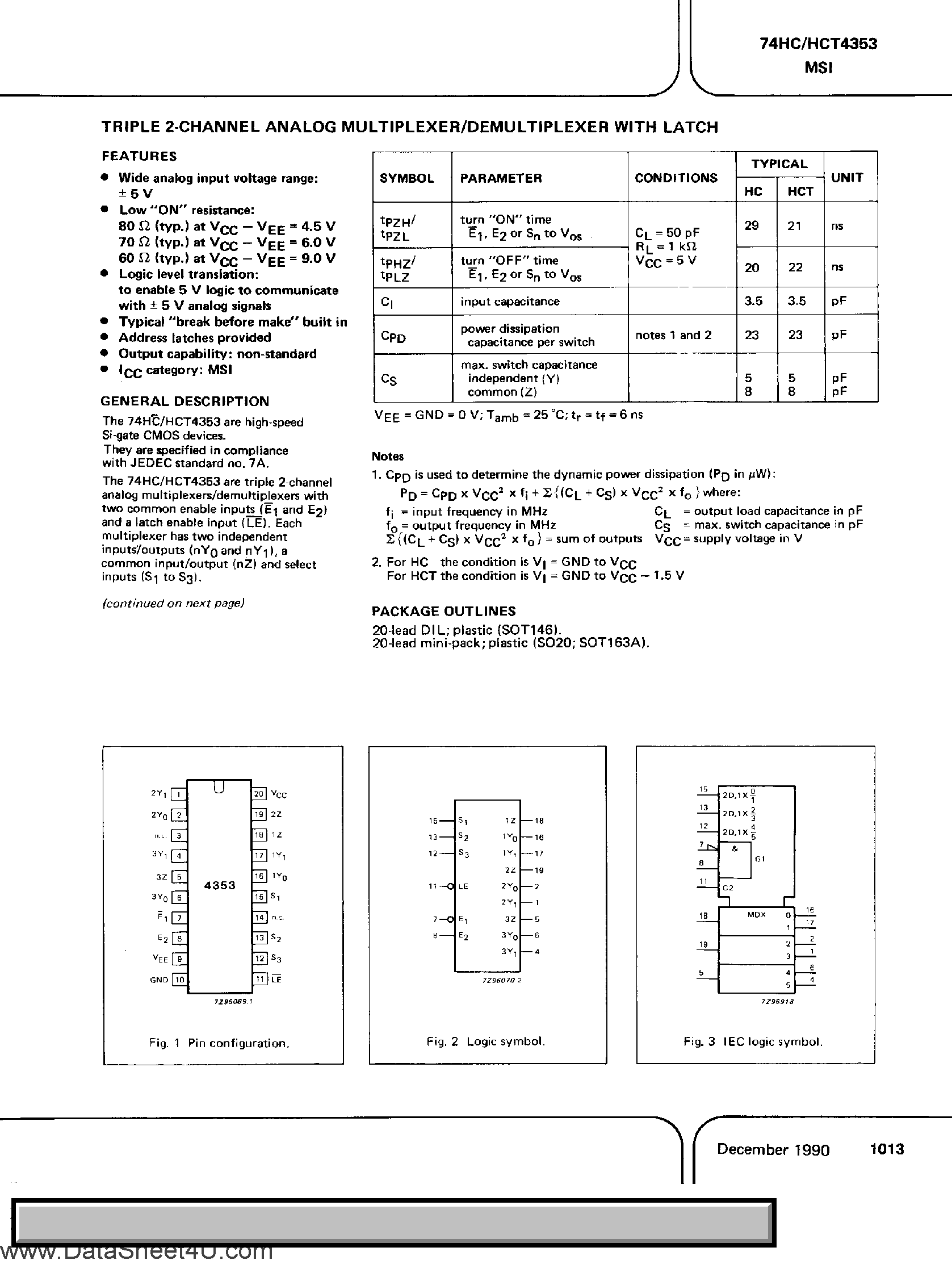 Даташит PC74HCT4353 - Triple 2-Channel Analog Multiplexer / Demultiplexer страница 1