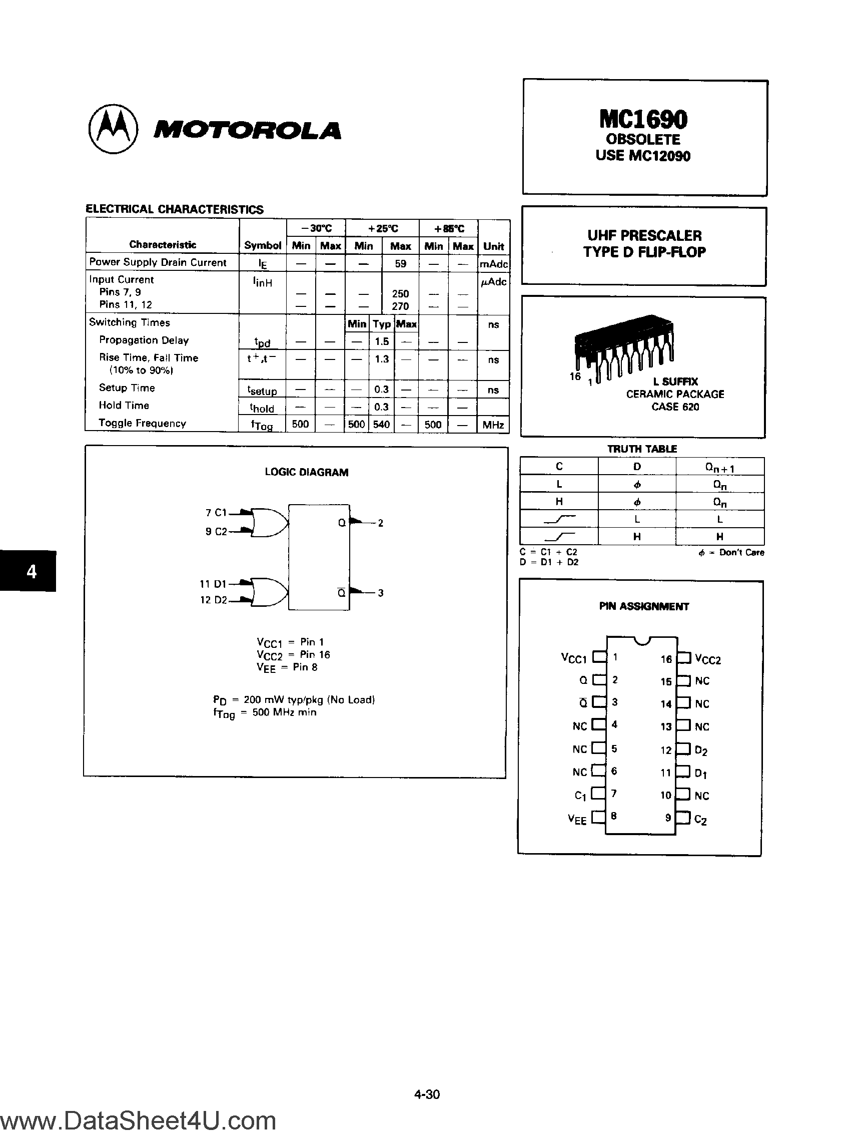 Datasheet MC1690 - UHF PRESCALER TYPE D FILP-FLOP page 1