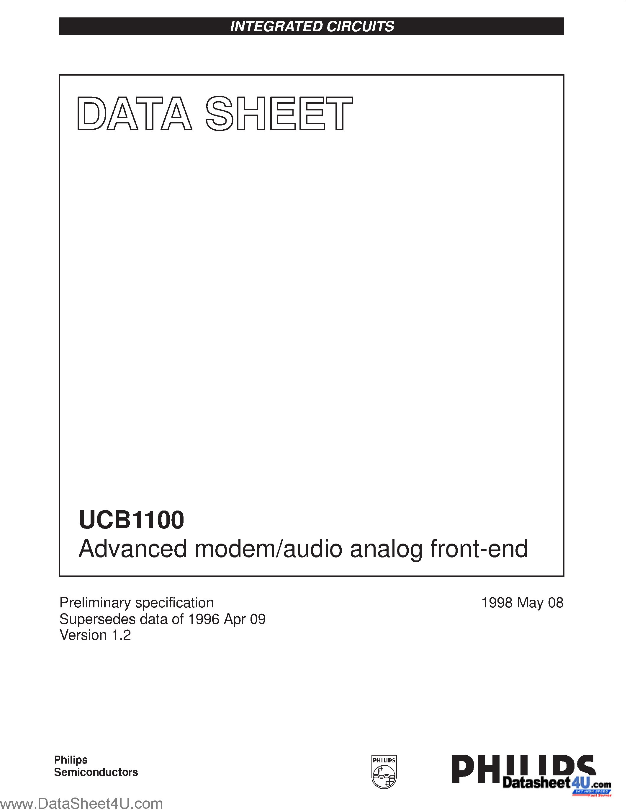 Даташит UCB1100 - Advanced modem/audio analog front-end страница 1