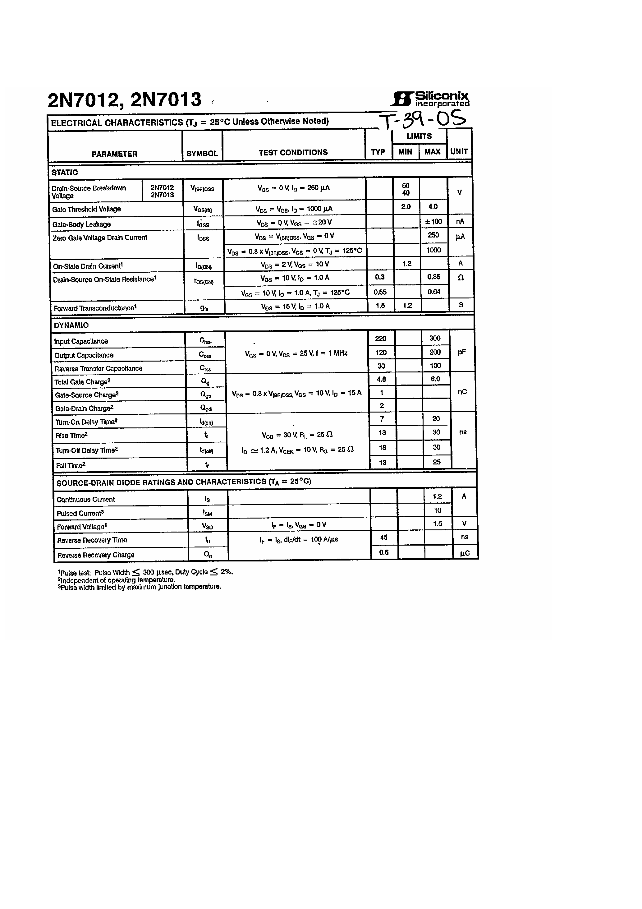 Даташит 2N7012 - (2N7012 / 2N7013) N - CHANNEL ENHANCEMENT MODE TRANSISTORS страница 2