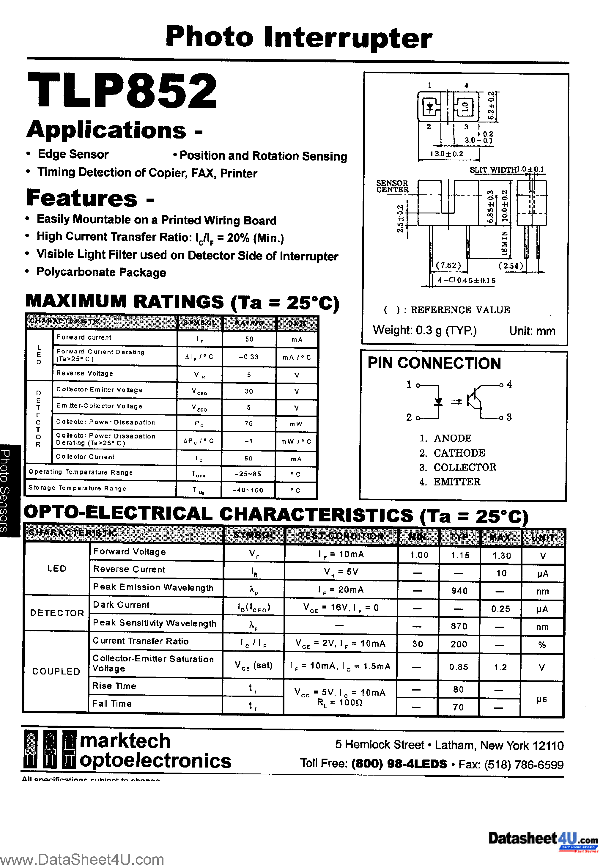 Даташит TLP852 - Photo Interrupter страница 1
