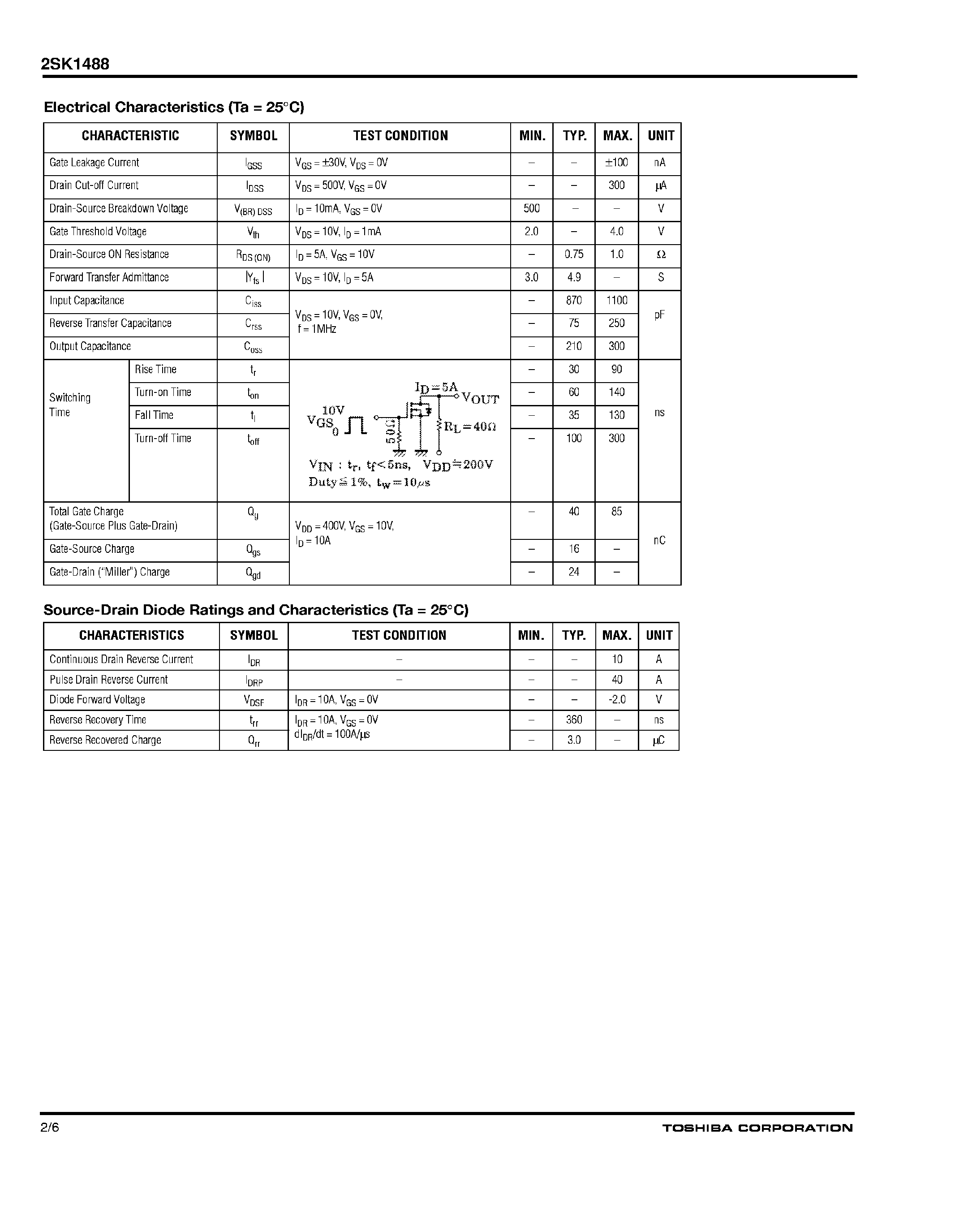 Datasheet 2SK1488 - Field Effect Transistor Silicon N Channel MOS Type page 2