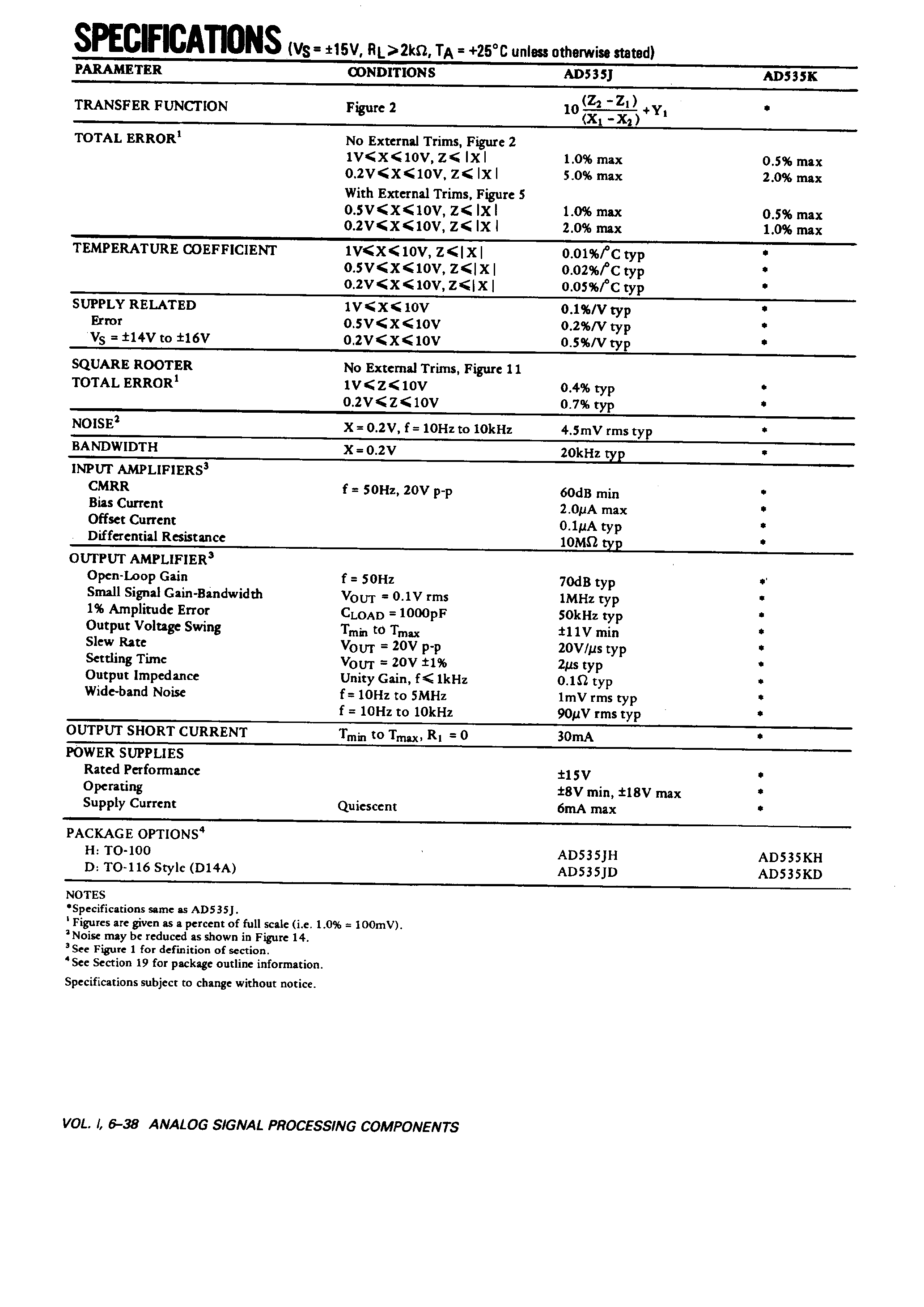 Datasheet AD535 - ANALOG DIVIDER page 2