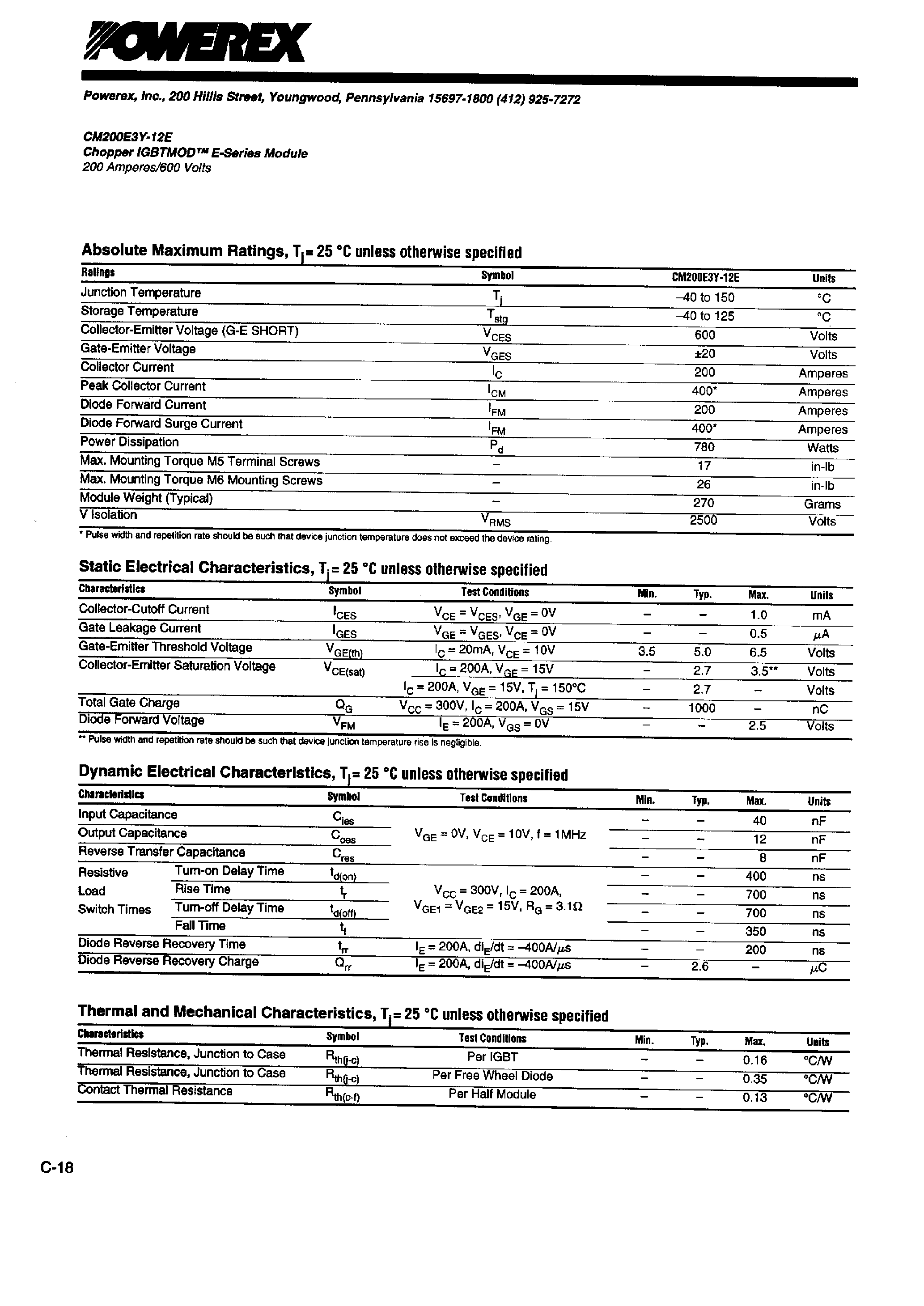 Datasheet CM200E3Y-12E - Chopper IGBTMOD E-Series Module page 2