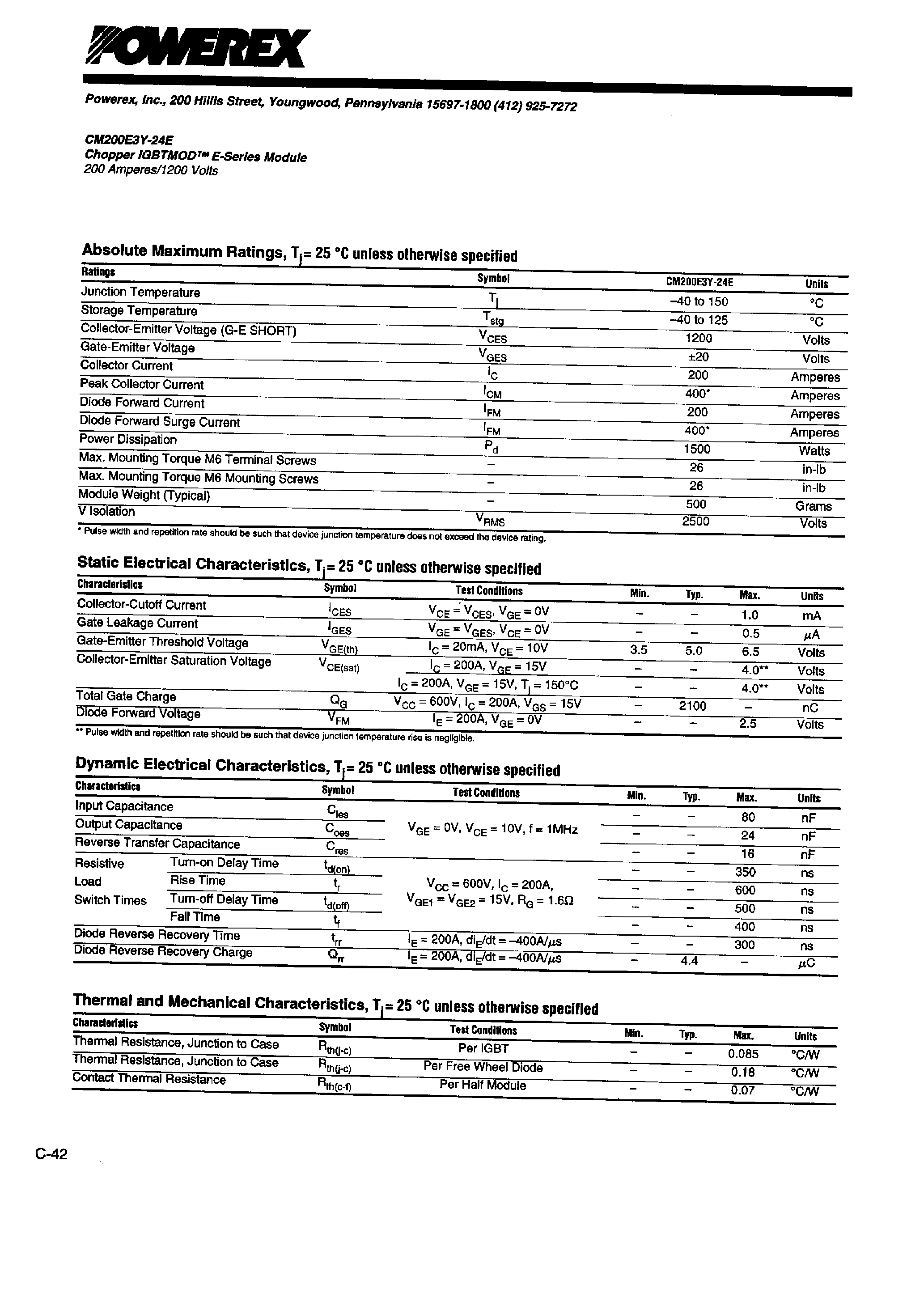 Datasheet CM200E3Y-24E - Chopper IGBTMOD E-Series Module page 2