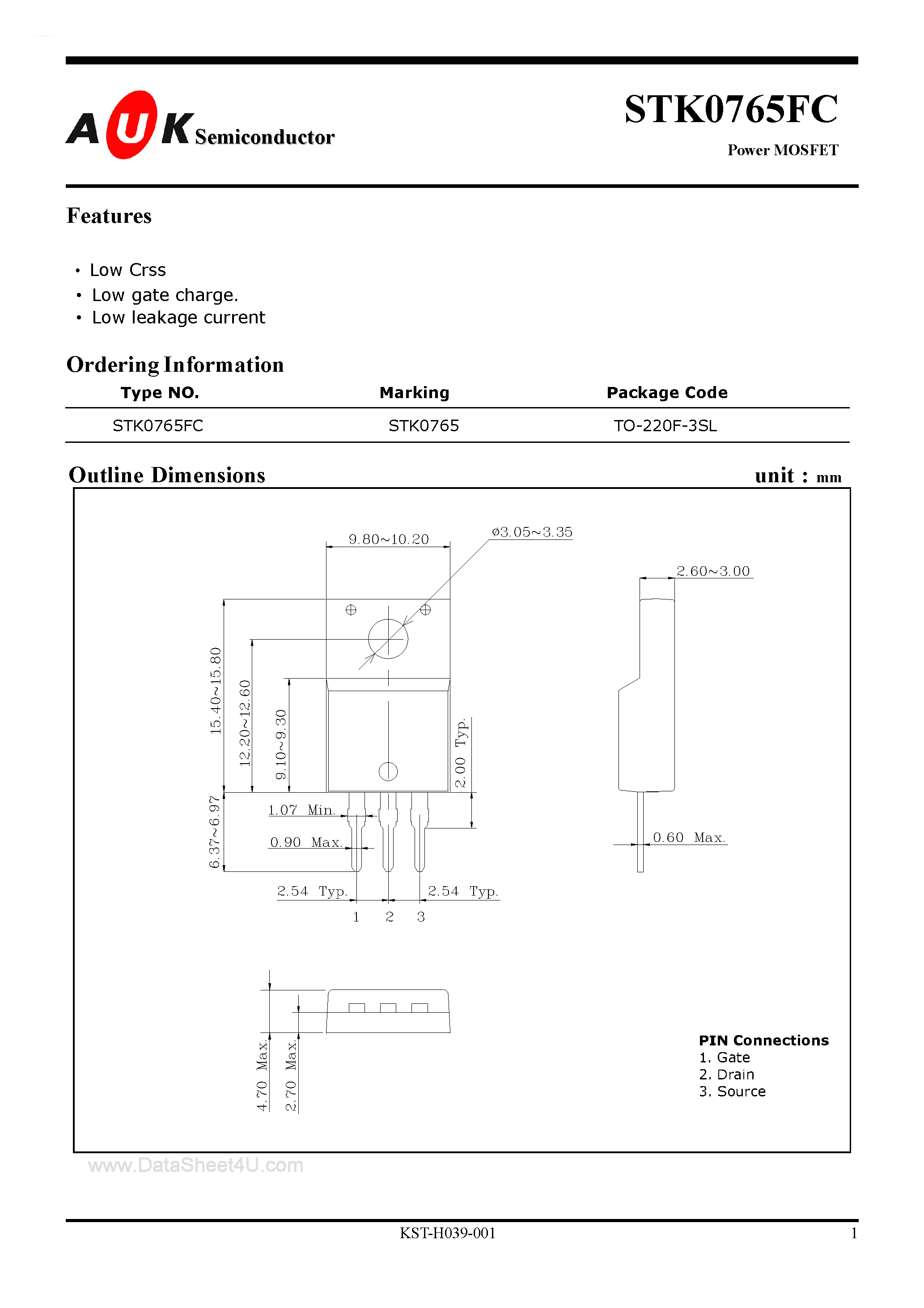 Datasheet STK0765FC - Power MOSFET page 1