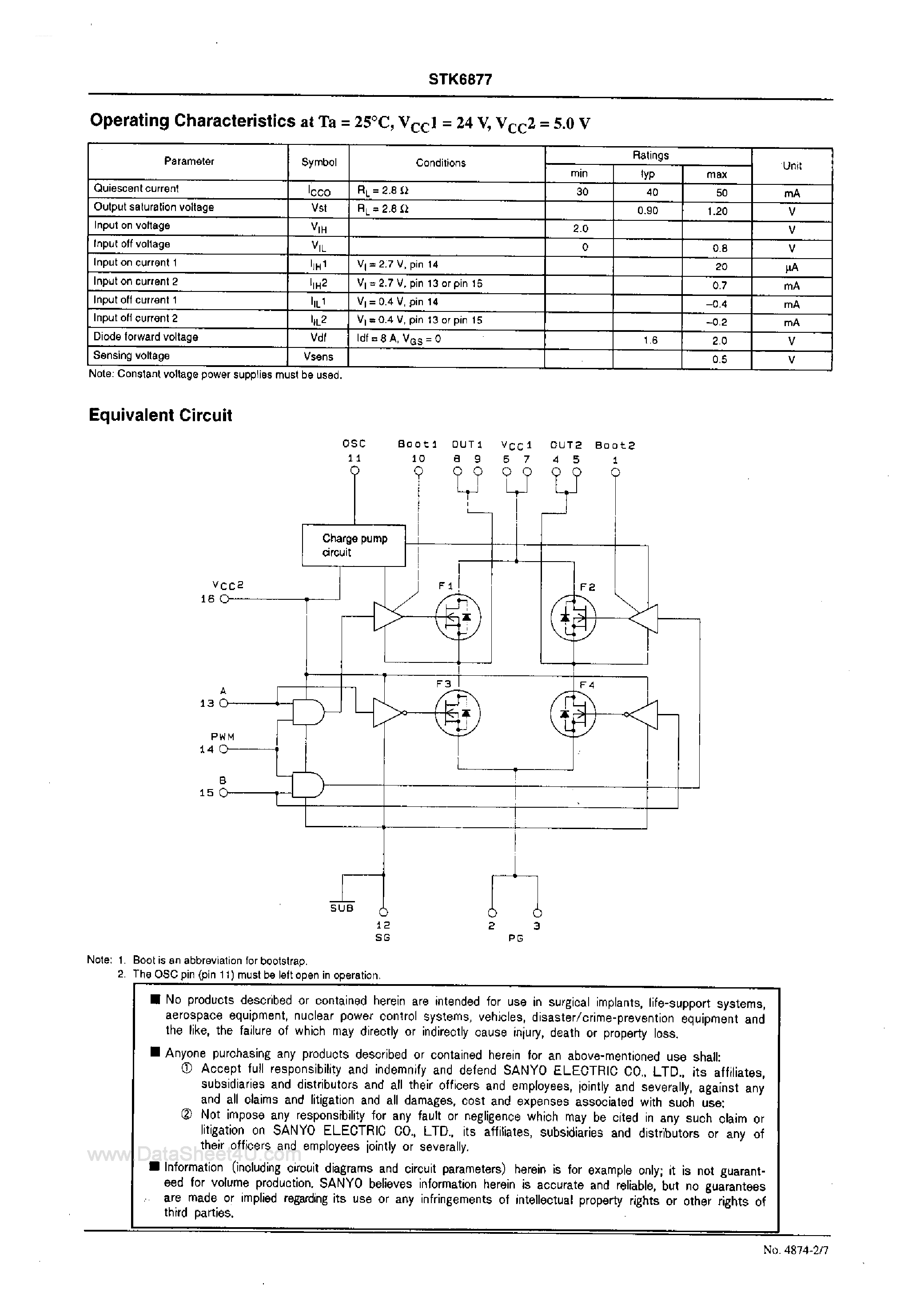 Datasheet STK6877 - Reversible Brush-Type DC Motor Driver page 2