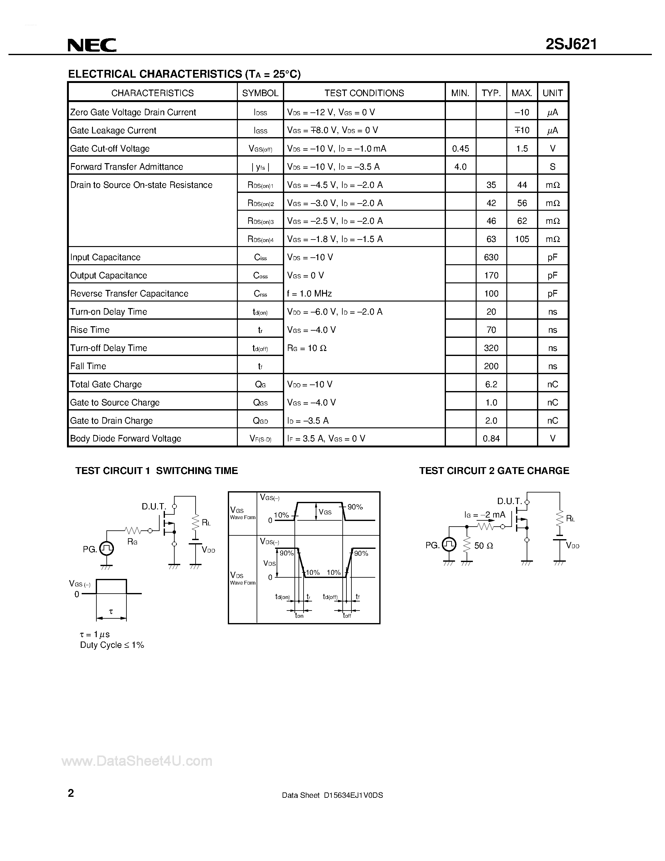 Datasheet 2SJ621 - MOS FIELD EFFECT TRANSISTOR page 2