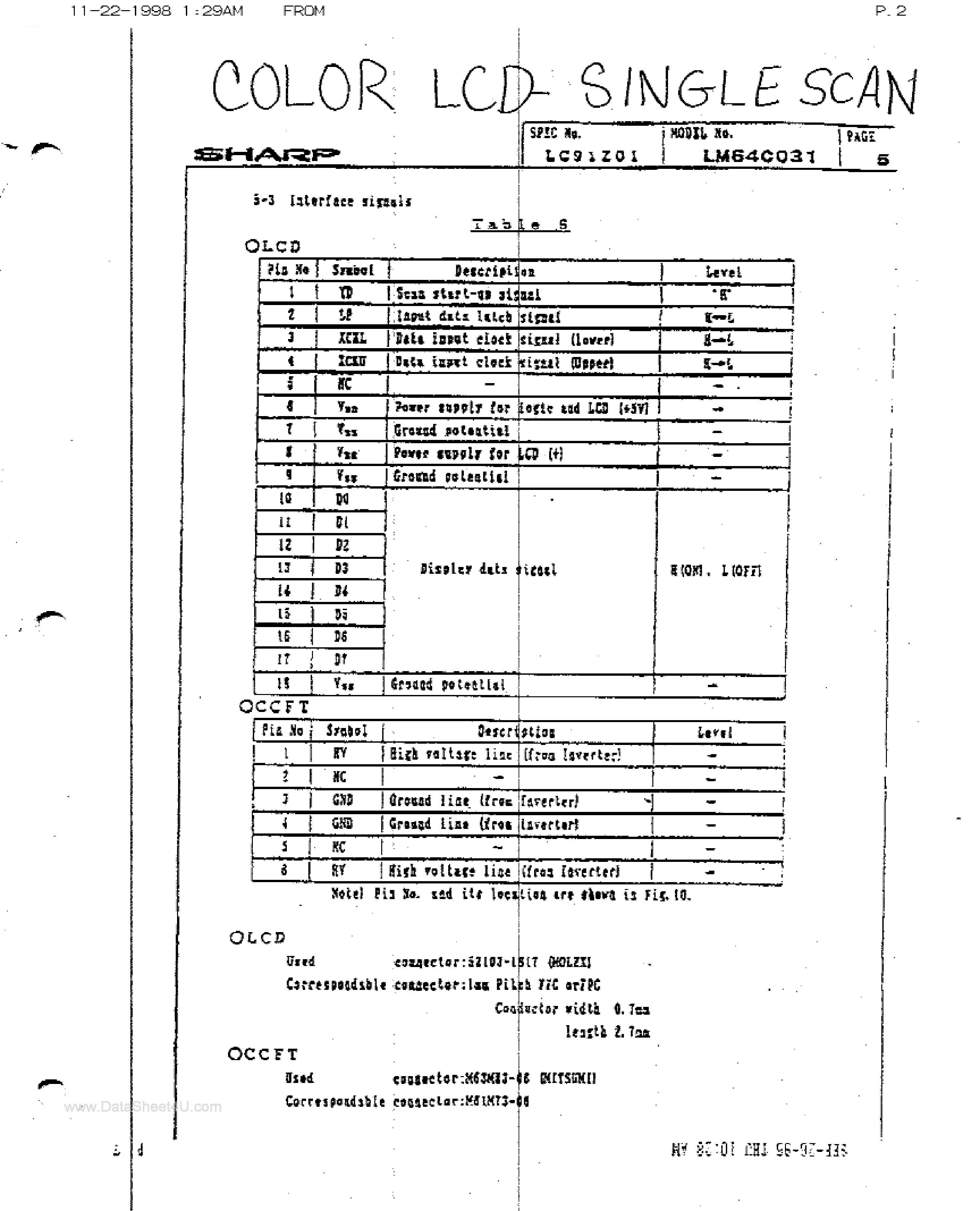 Datasheet LM64C031 - Color LCD Single Scan page 1