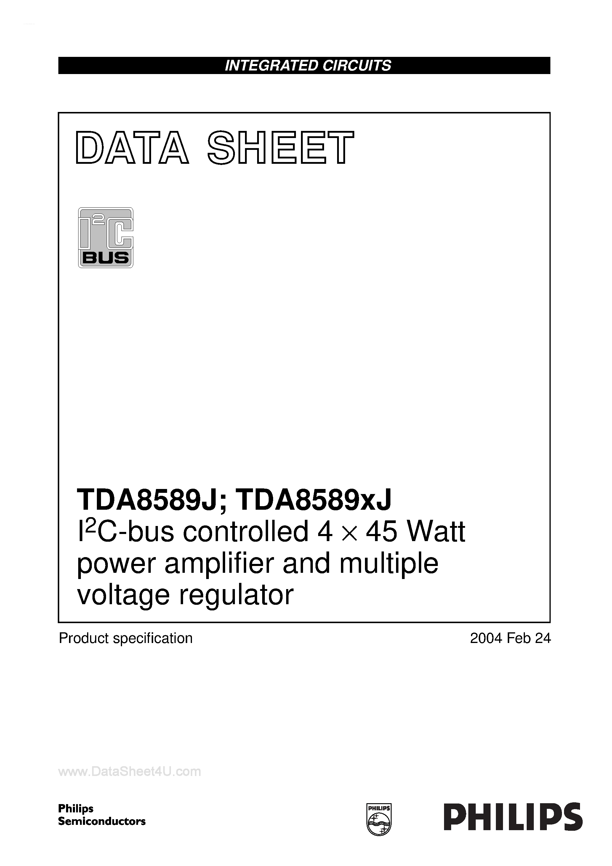 Даташит TDA8589J - I2C Bus Controlled 4 x 45 Watt Power Amplifier and Multiple Voltage Regulator страница 1