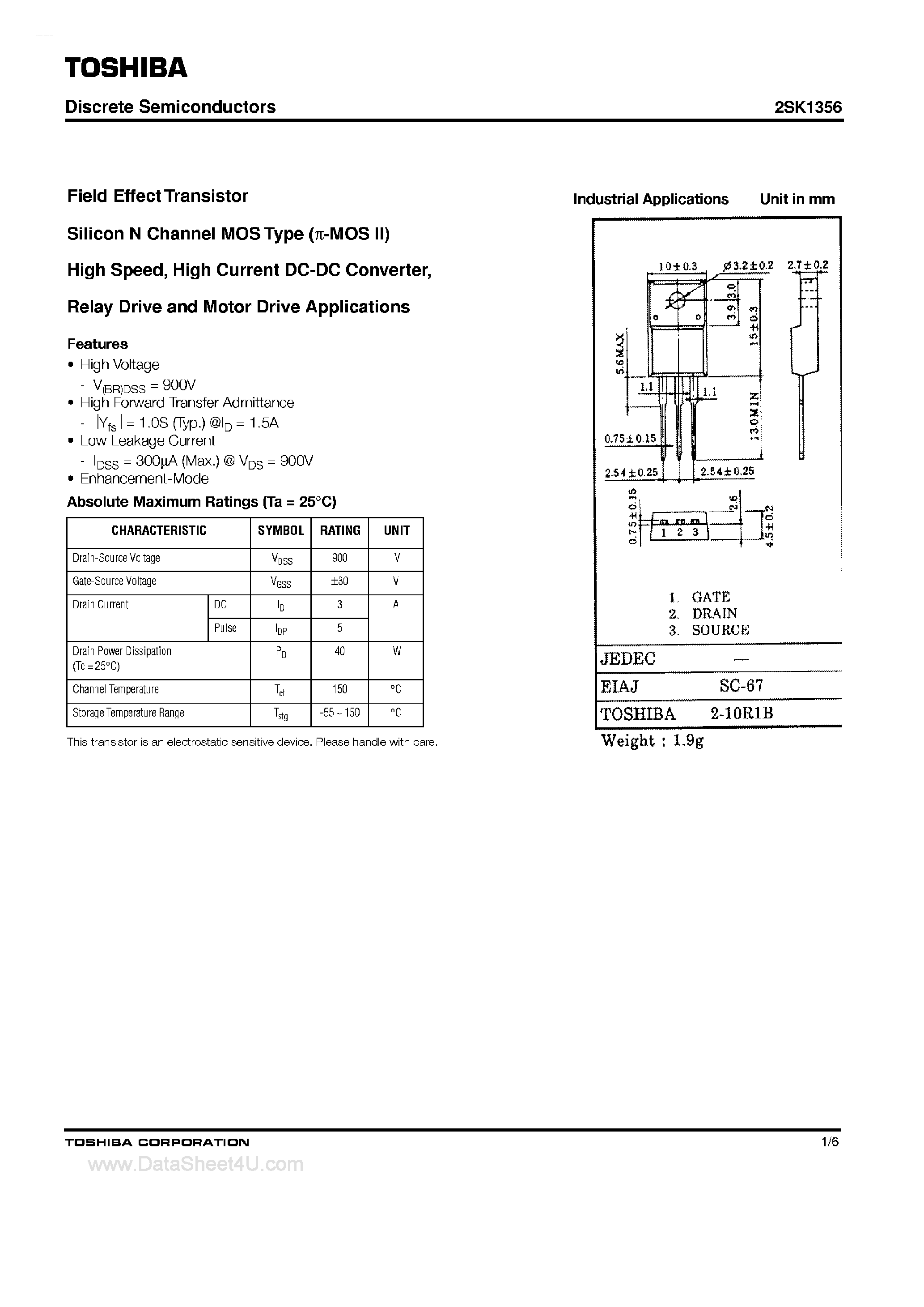 Datasheet 2SK1356 - Field Effect Transistor page 1