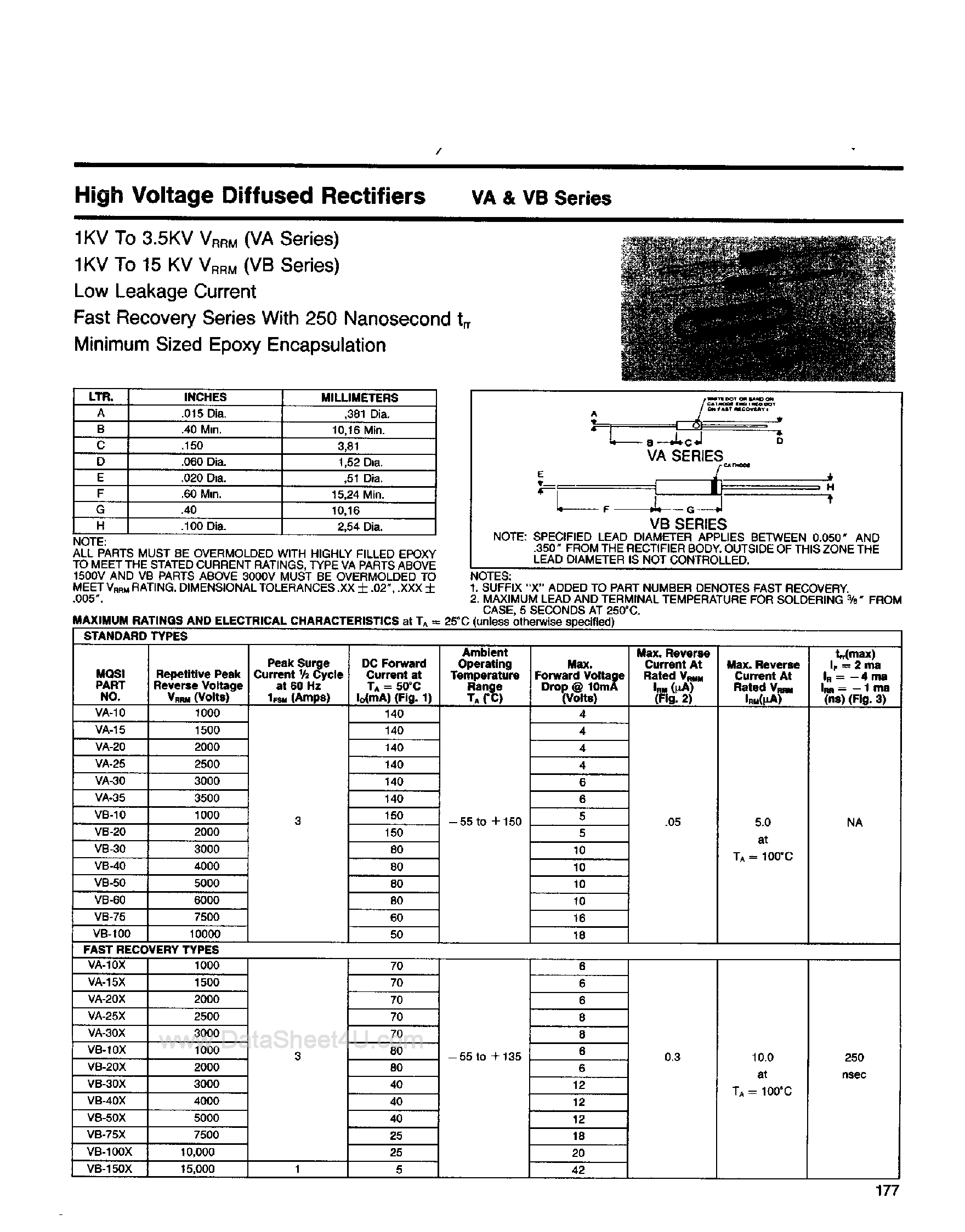 Datasheet VB60 - (VB Series) High Voltage Diffused Rectifiers page 1