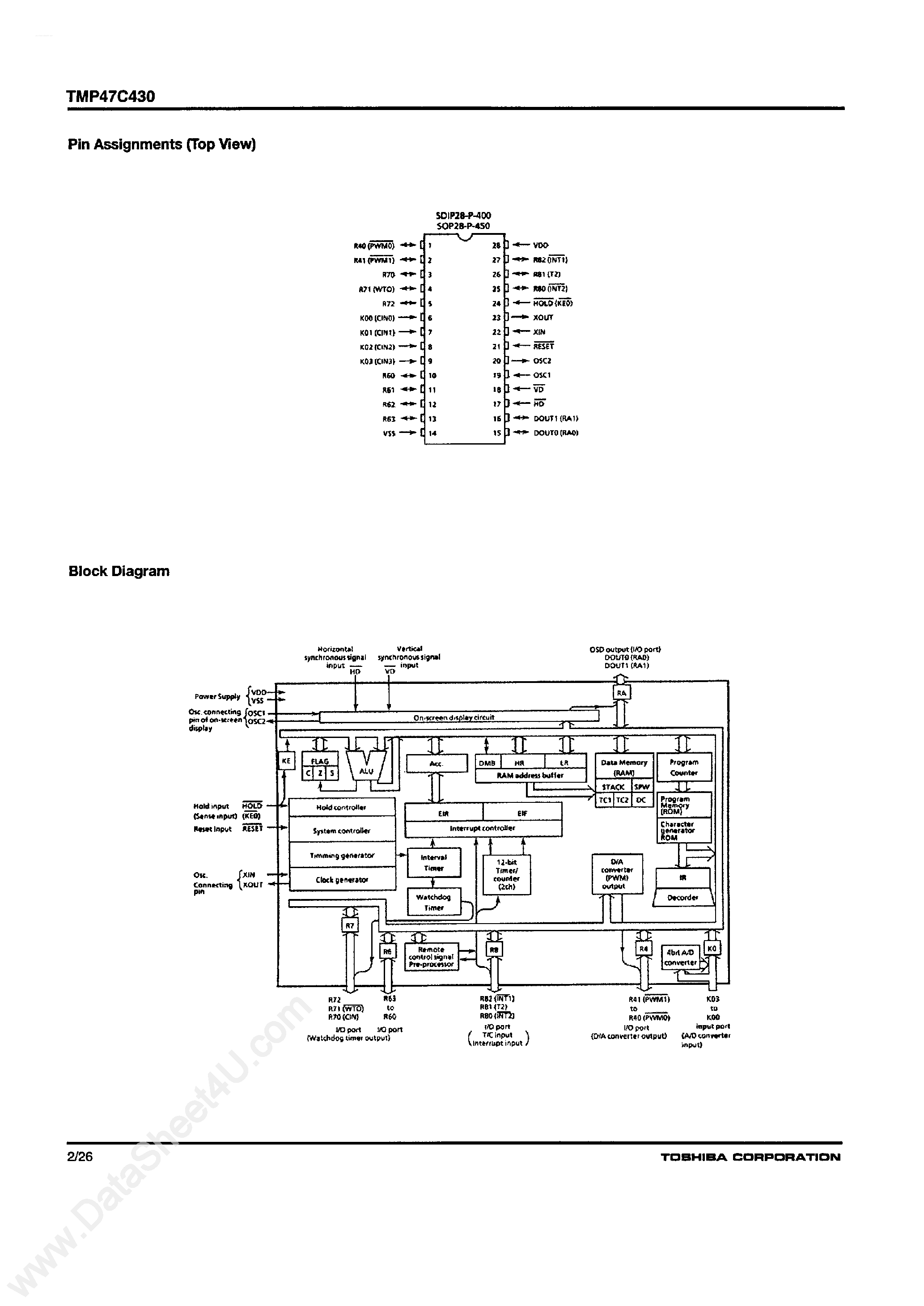 Datasheet TMP47C430 - CMOS 4-Bit Microcontroller page 2