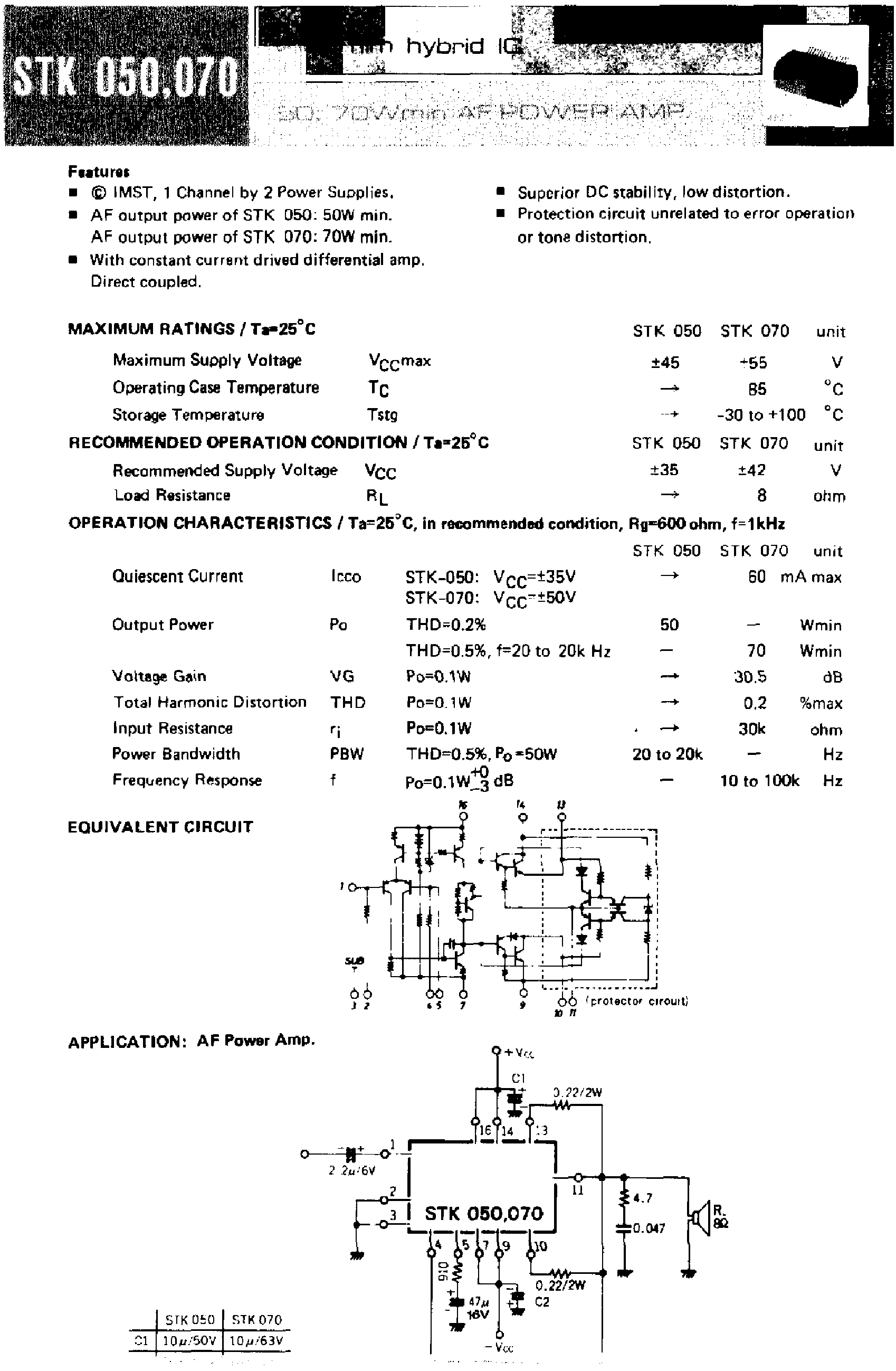 Даташит STK050 - (STK050 / STK070) 1 Channel by 2 Power Supplies страница 1