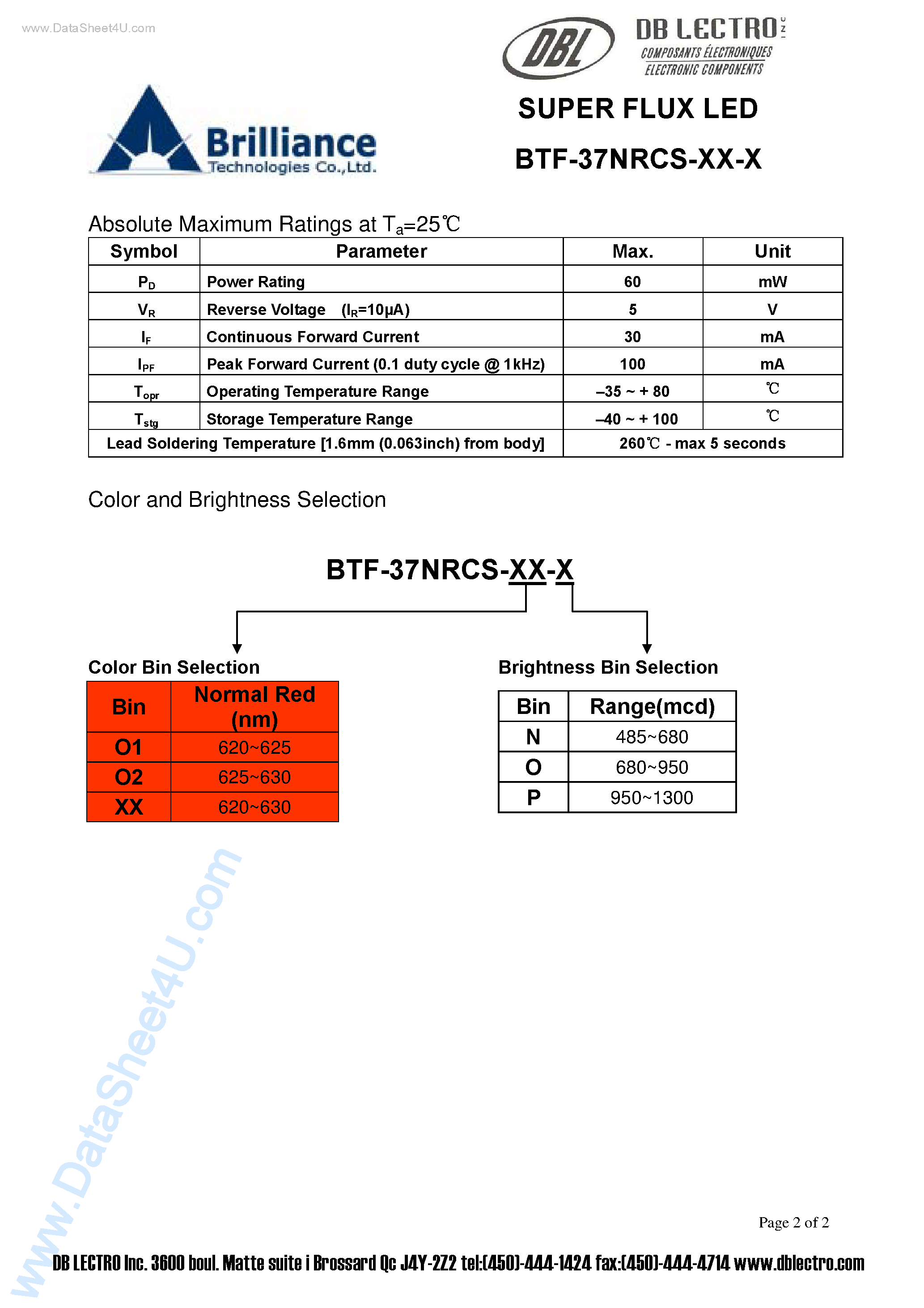 Datasheet BTF-37NRCS-xx-x - SUPER FLUX LED page 2