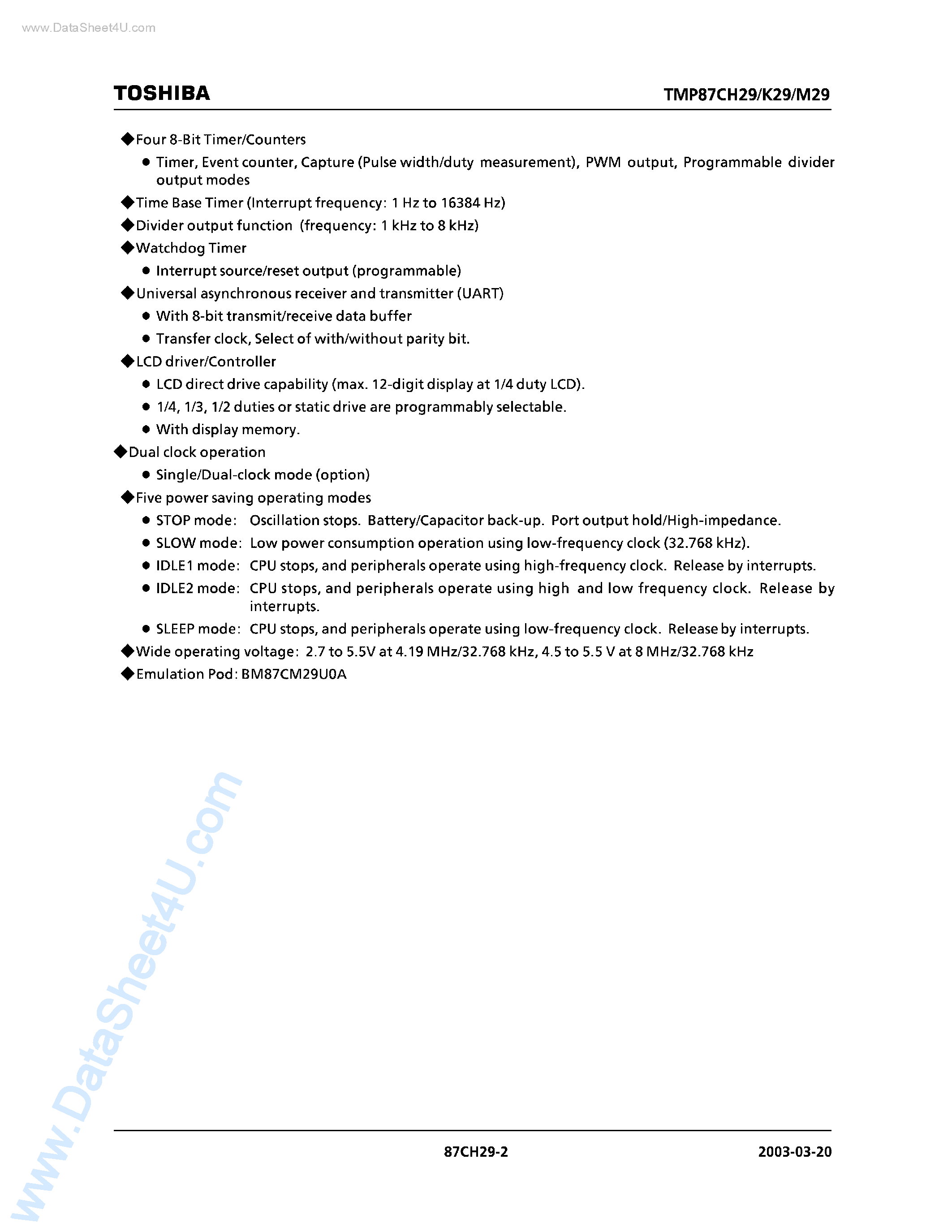 Datasheet TMP87CH29N - (TMP87Cx29U/N) CMOS 8-Bit Microcontroller page 2