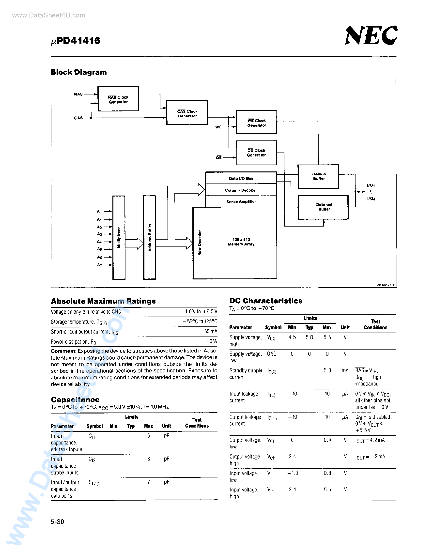 Datasheet UPD41416 - 16K x 4-Bit DRAM page 2