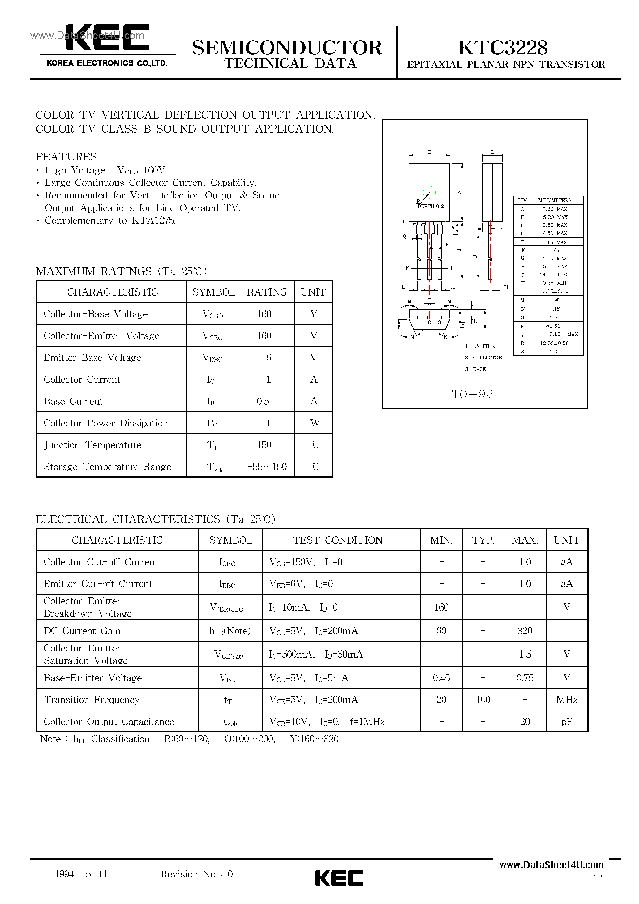 Даташит C3228 - Search -----> 2SC3228 / KTC3228 страница 1