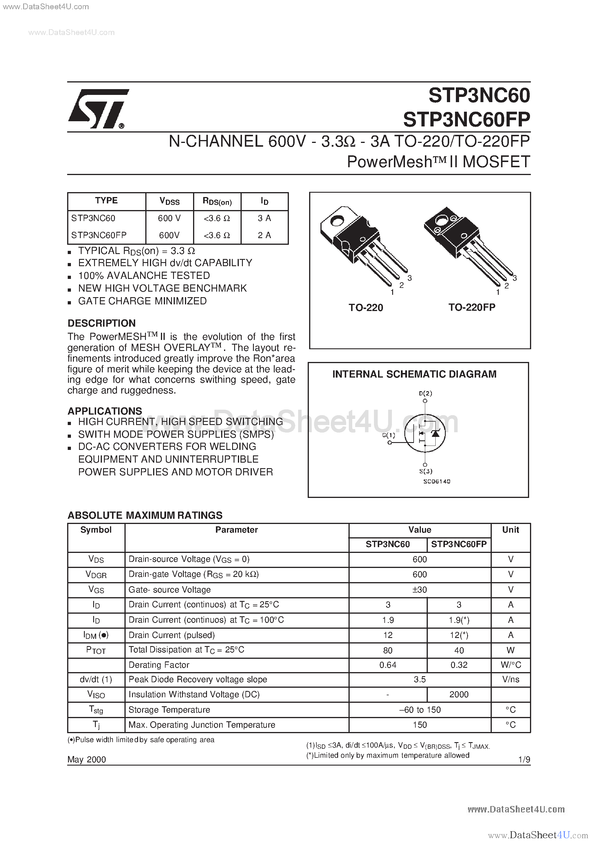 Даташит P3NC60FP - Search -----> STP3NC60FP страница 1