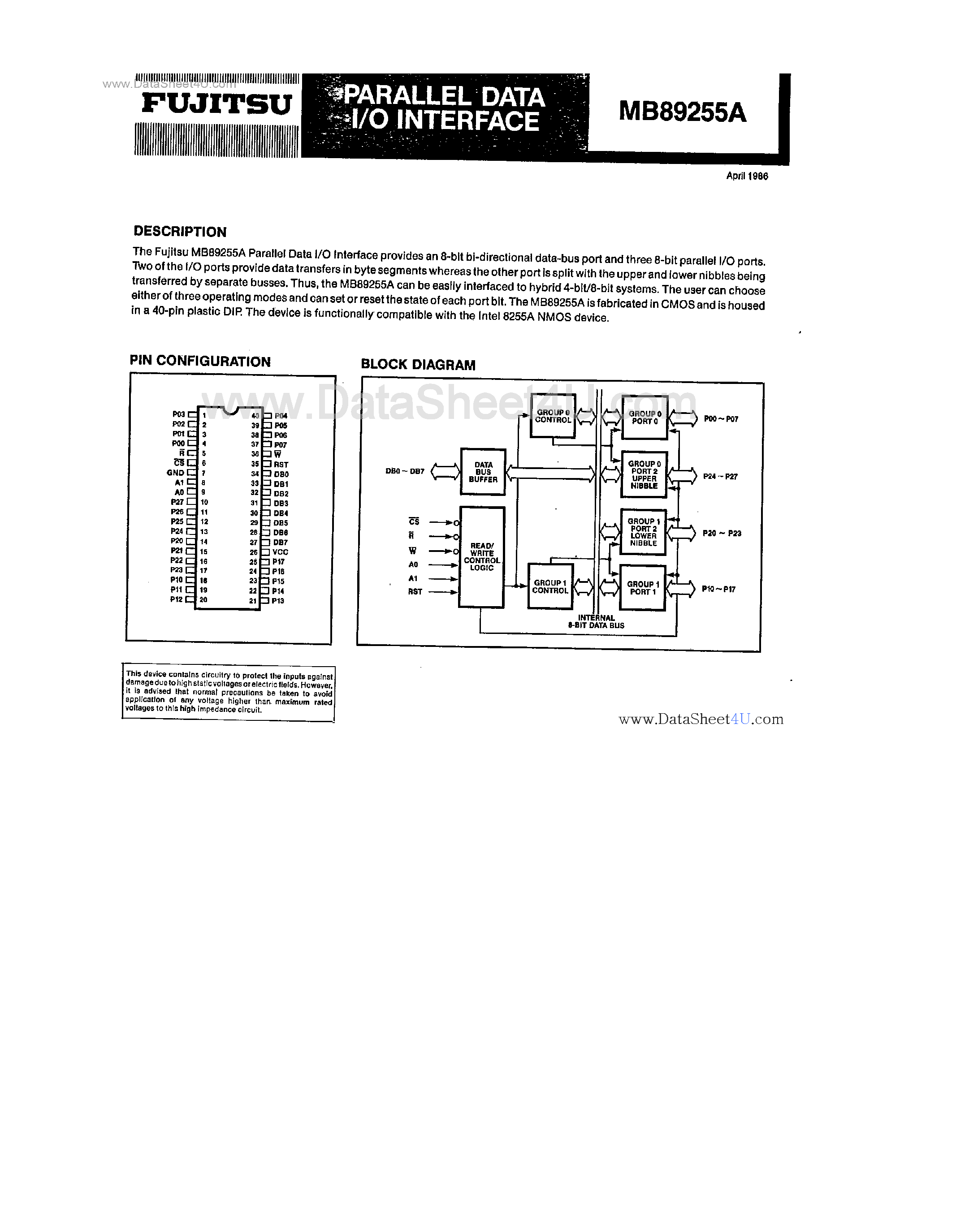 Datasheet MB89255A - Parallel Data I/O Interface page 1