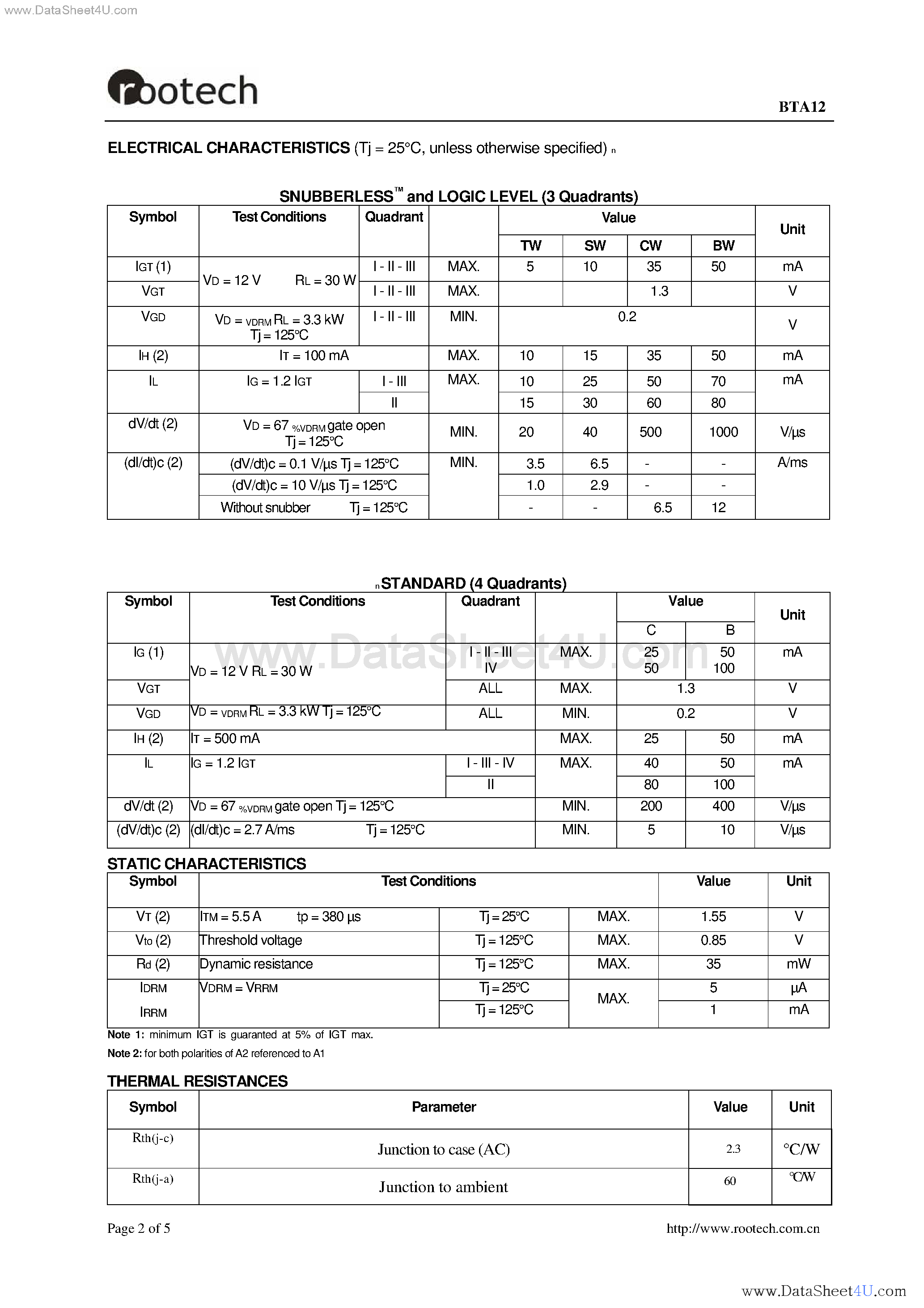 Datasheet BTA12 - TRIAC page 2