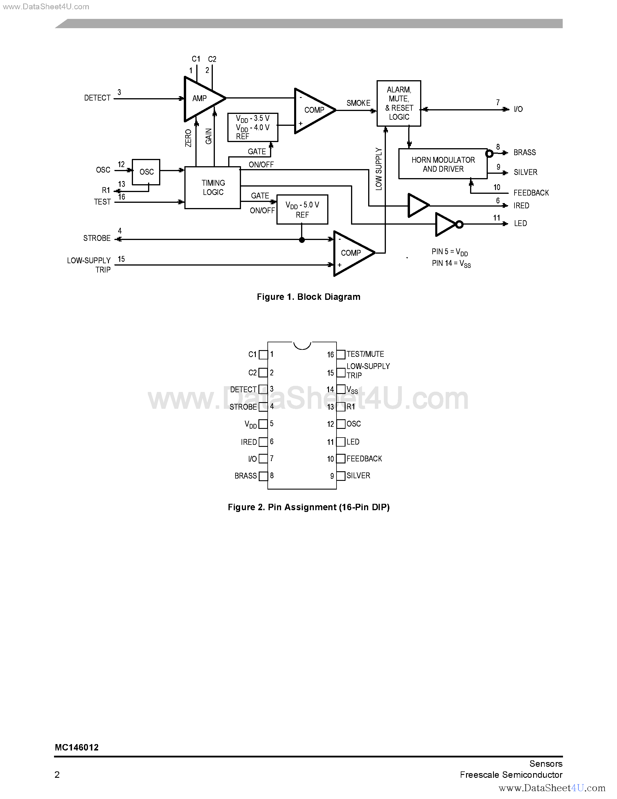 Datasheet MC146012 - Low Power CMOS Photoelectric Smoke Detector IC page 2