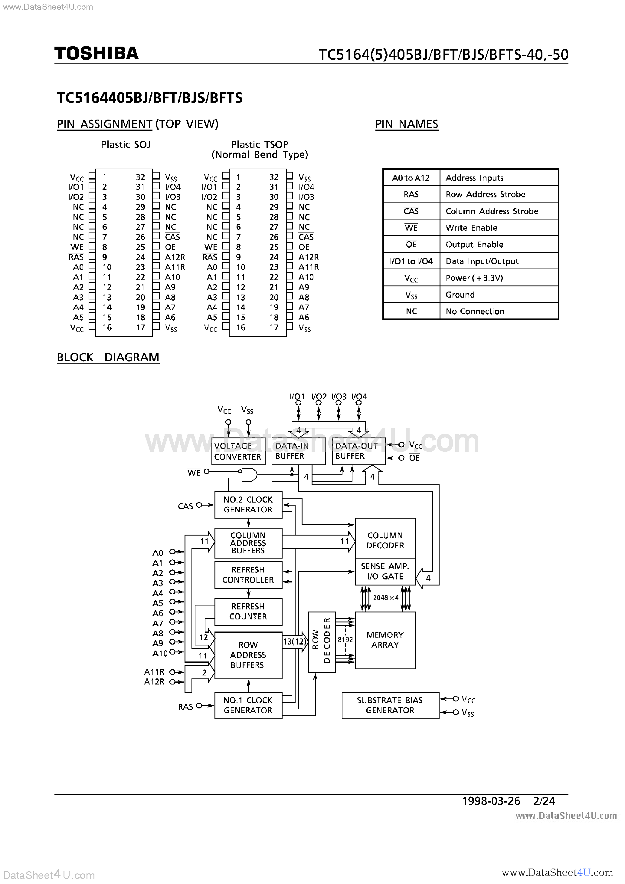 Datasheet TC5164405BFT - (TC516x405Bxx) EDO DRAM page 2