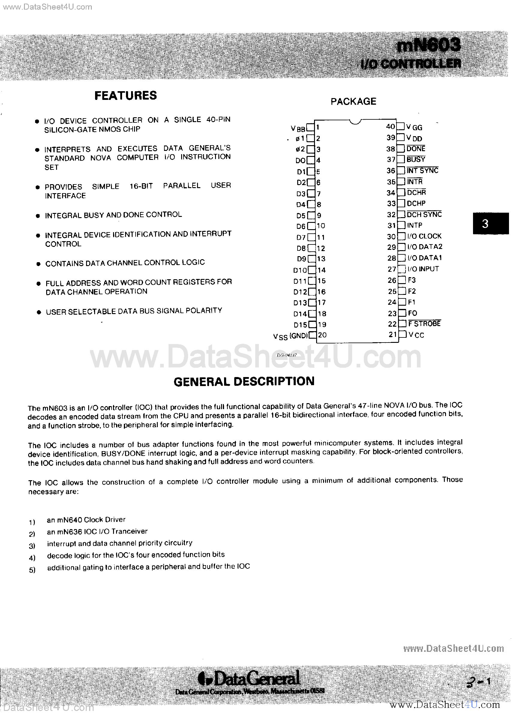 Datasheet MN603 - I/O Controller page 1