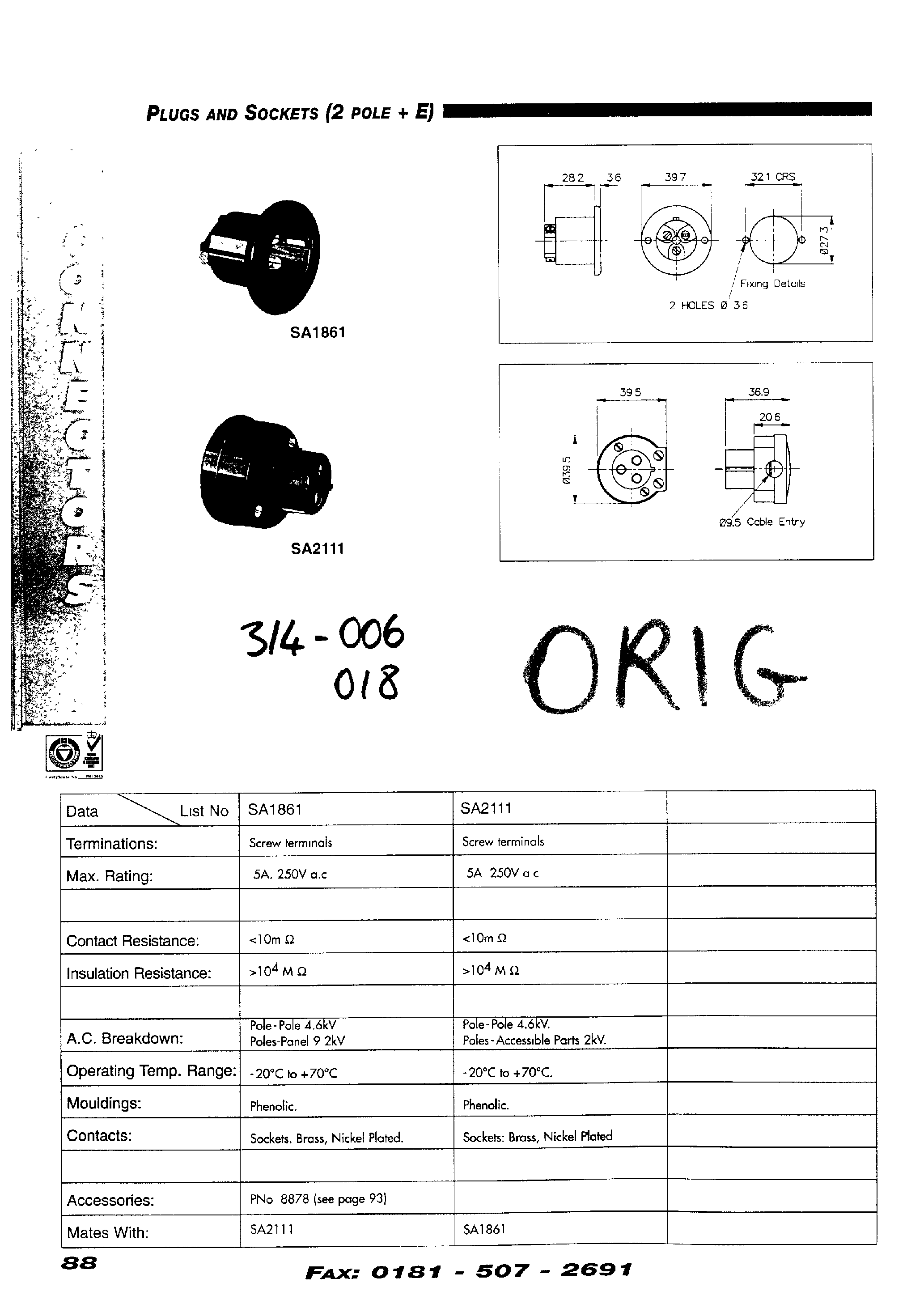 Datasheet SA2111 - Plugs and Sockets page 1