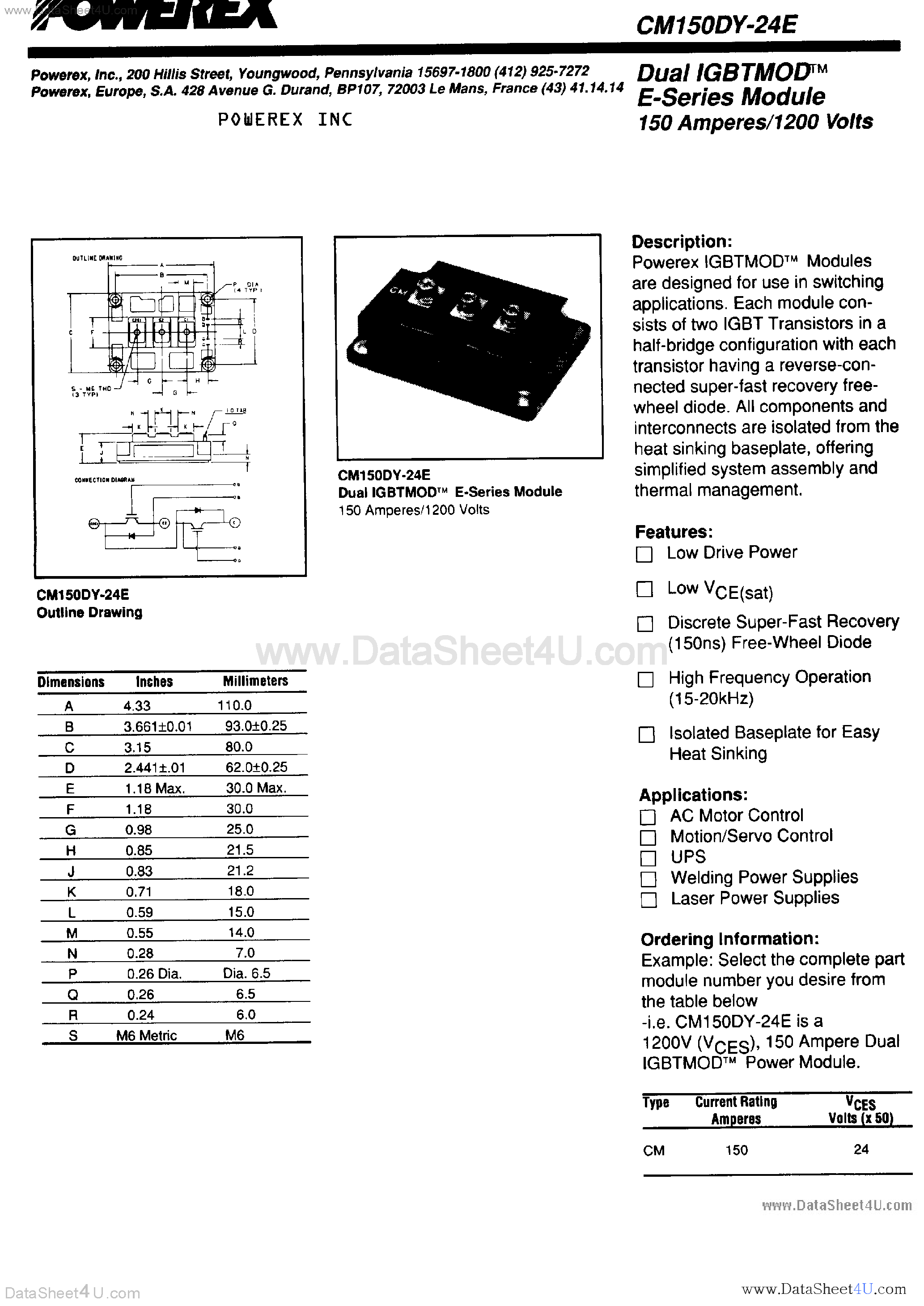 Datasheet CM150DY-24E - Dual IGBT E-Series Module page 1