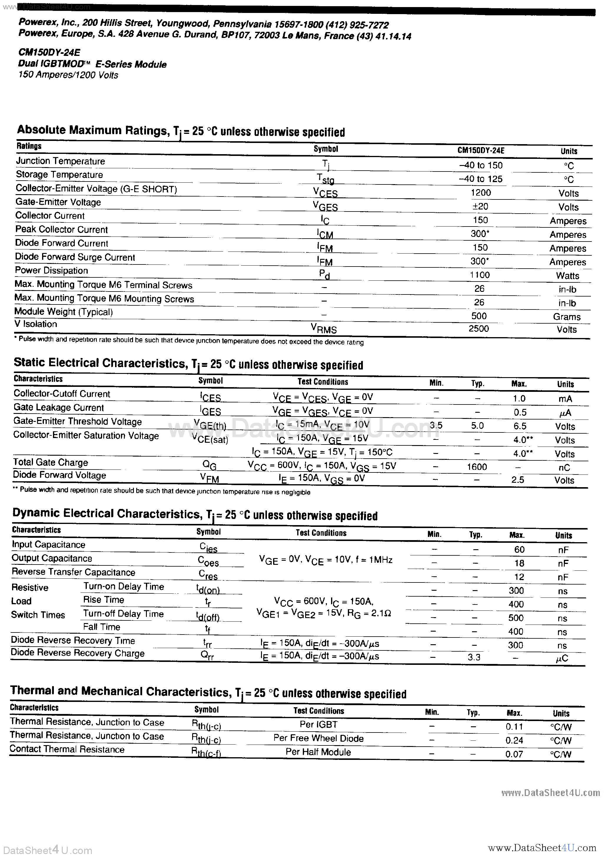 Datasheet CM150DY-24E - Dual IGBT E-Series Module page 2