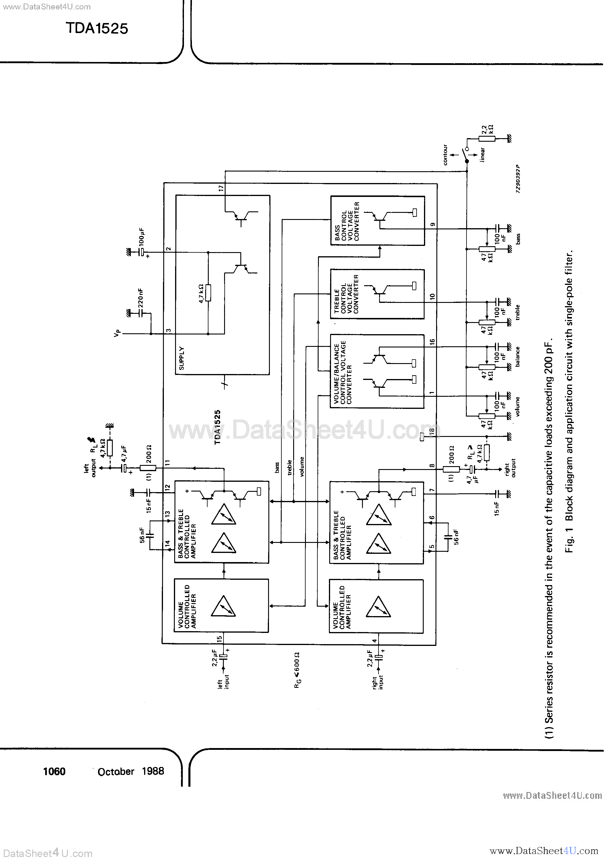 Даташит TDA1525 - Stereo Tone / Volume Control Circuit страница 2