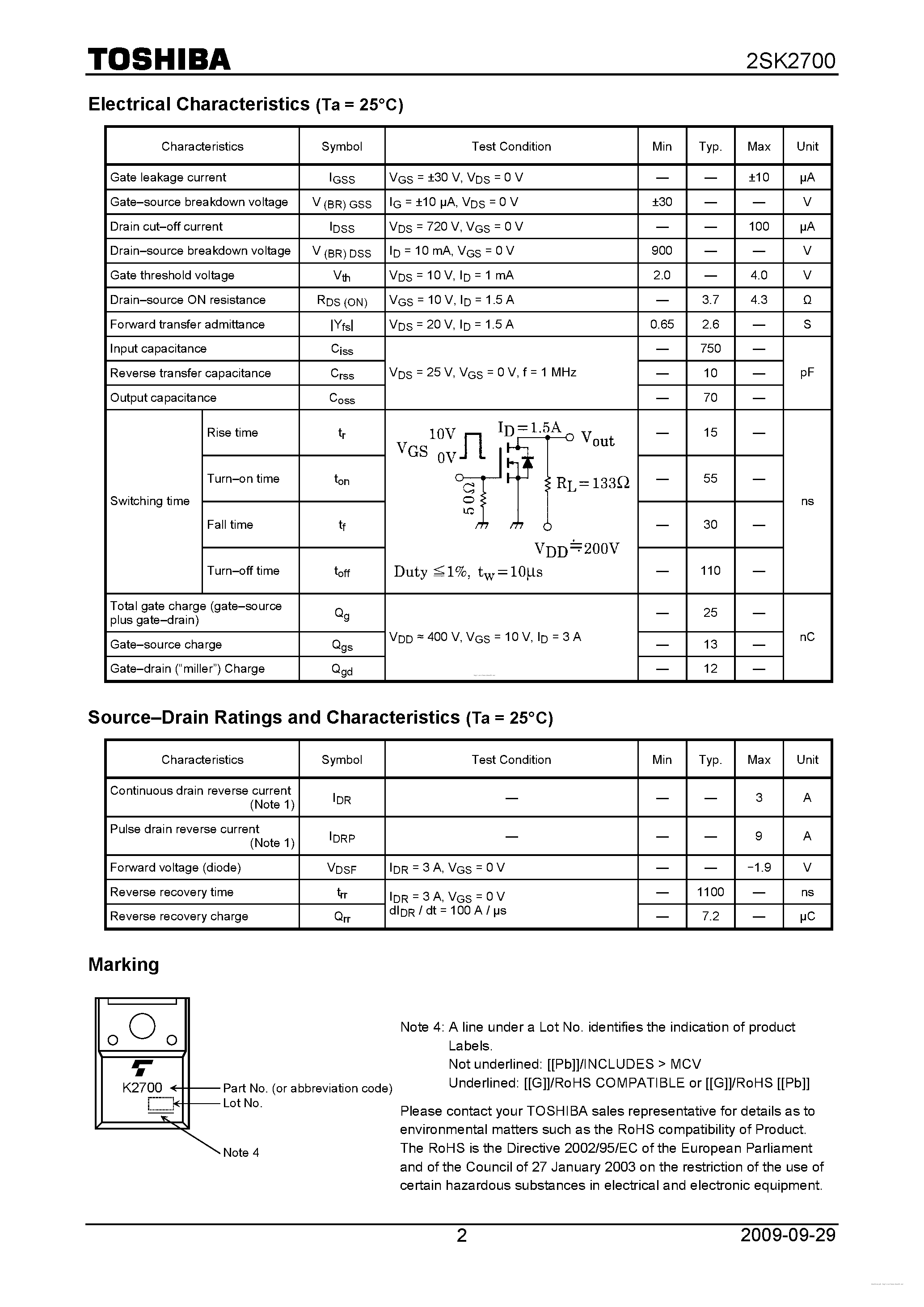 Datasheet K2700 - Search -----> 2SK2700 page 2