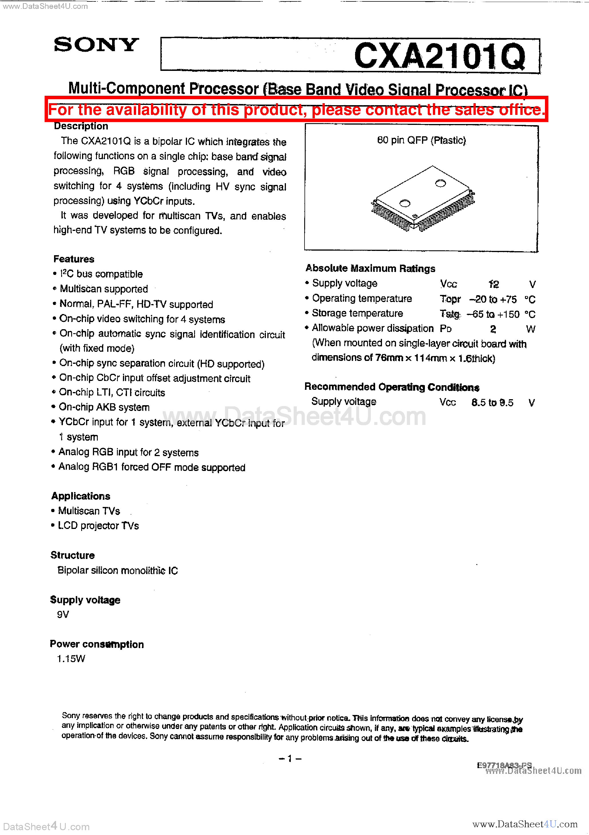 Datasheet CXA2101Q - Multi Component Processor page 1