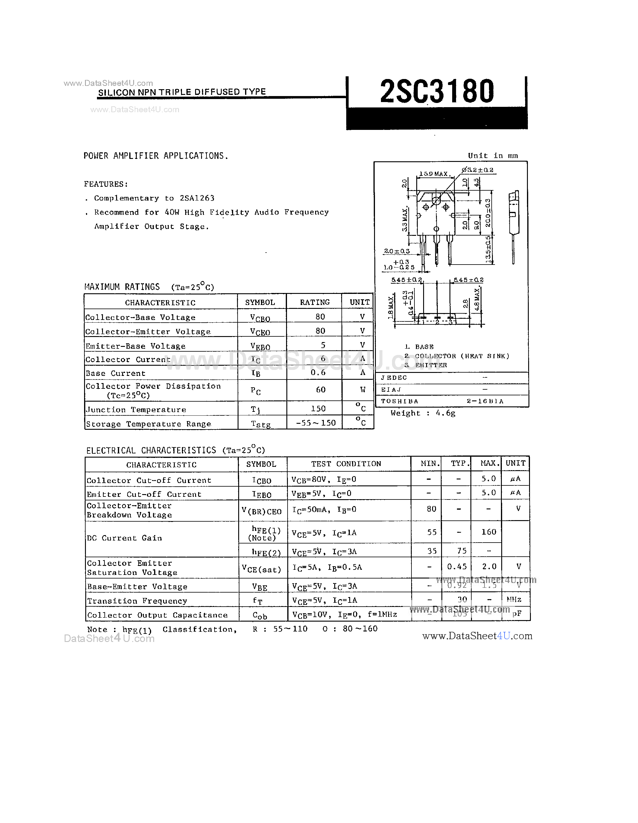 Даташит C3180 - Search -----> 2SC3180 страница 1