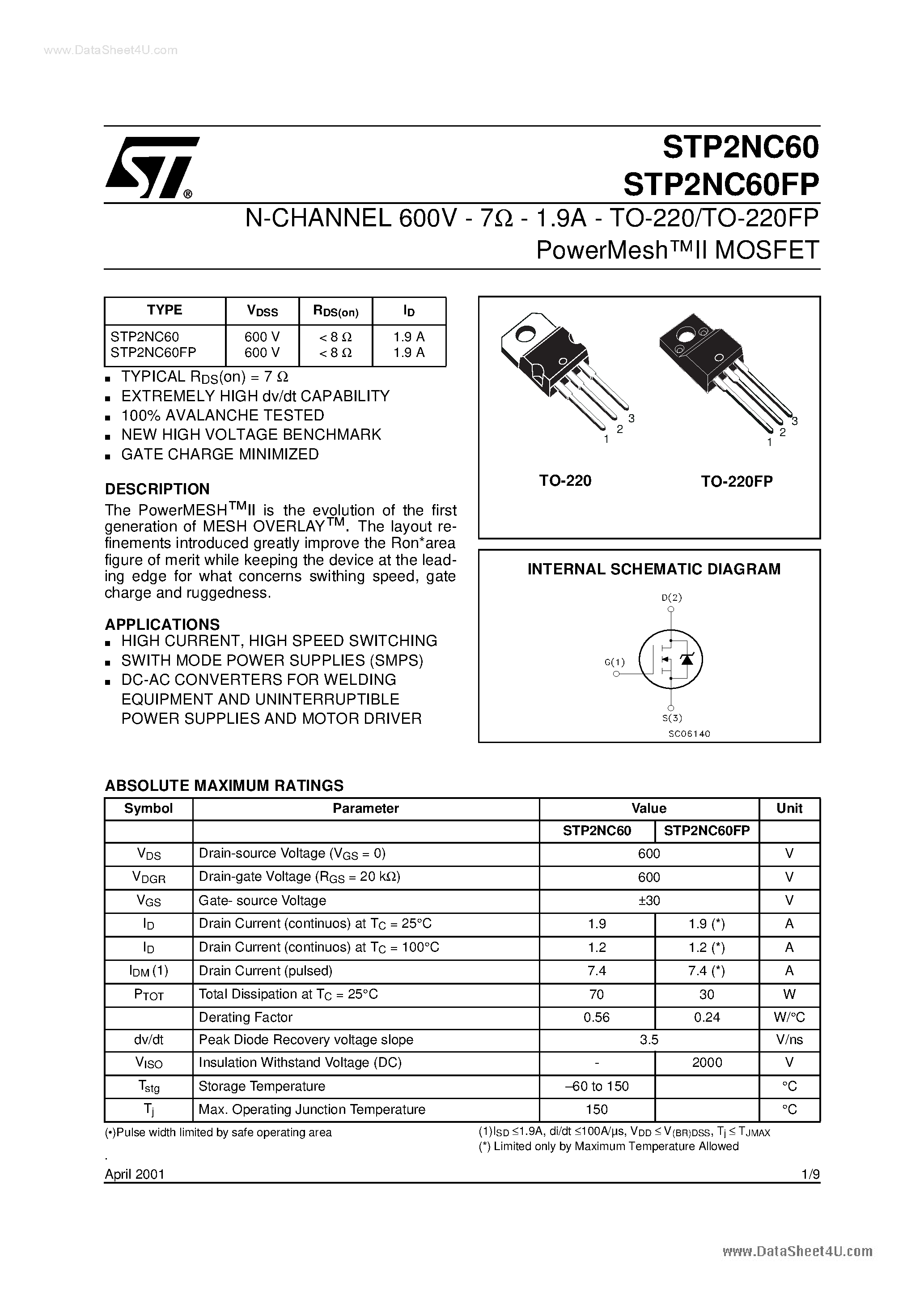 Даташит P2NC60FP - Search -----> STP2NC60FP страница 1