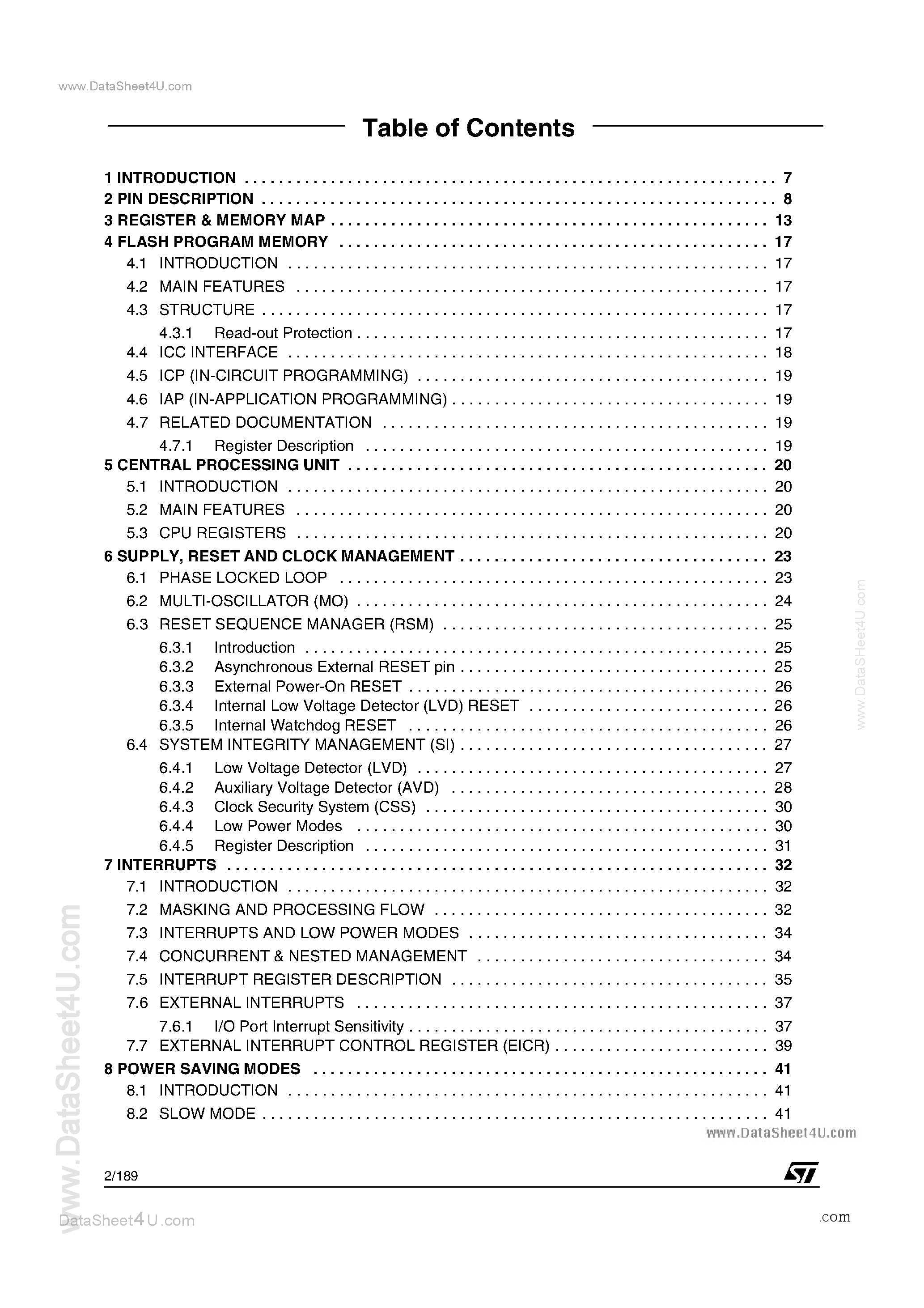 Даташит ST72F321 - 64/44-PIN 8-BIT MCU страница 2