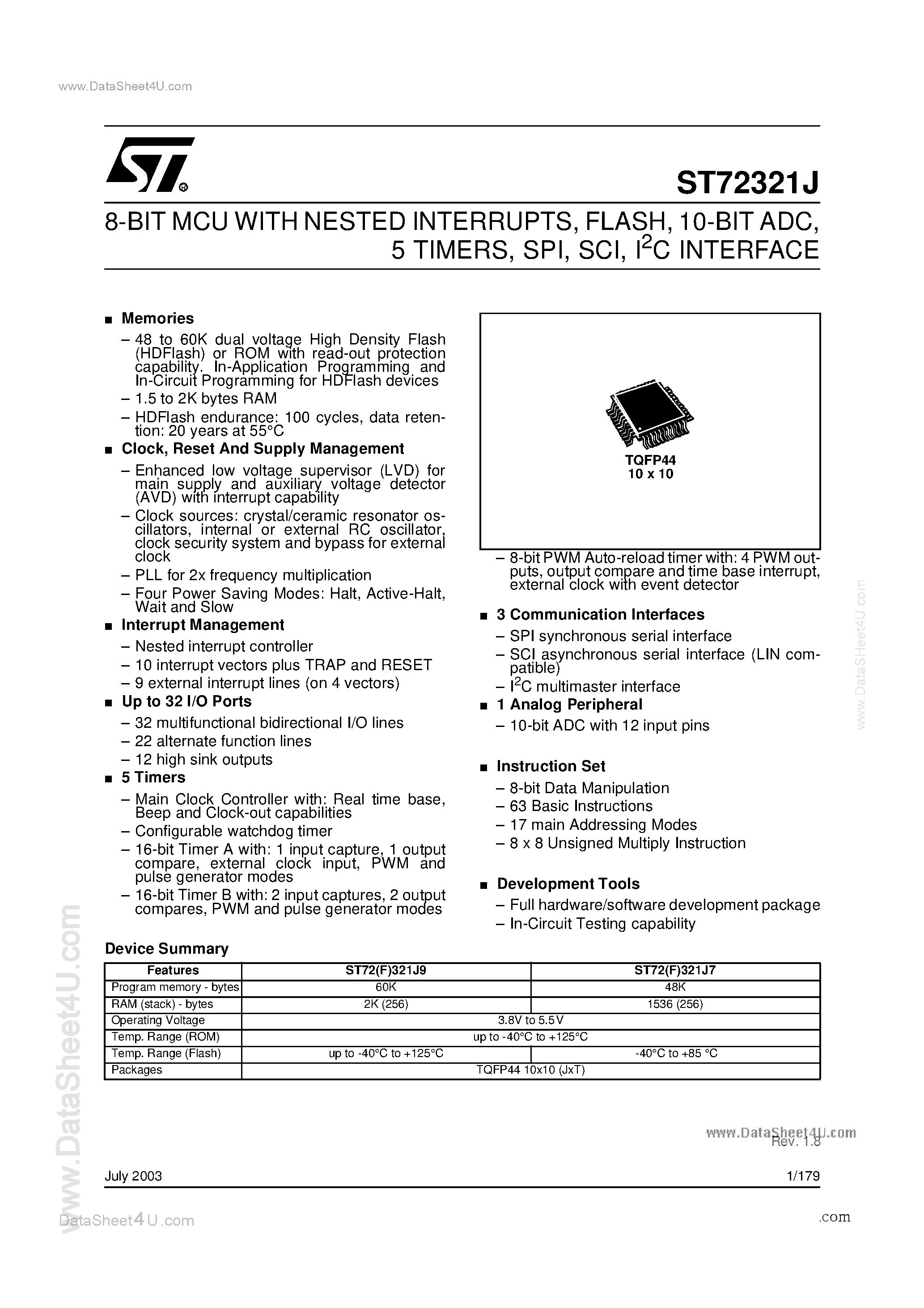 Даташит ST72F321J - 8-BIT MCU страница 1