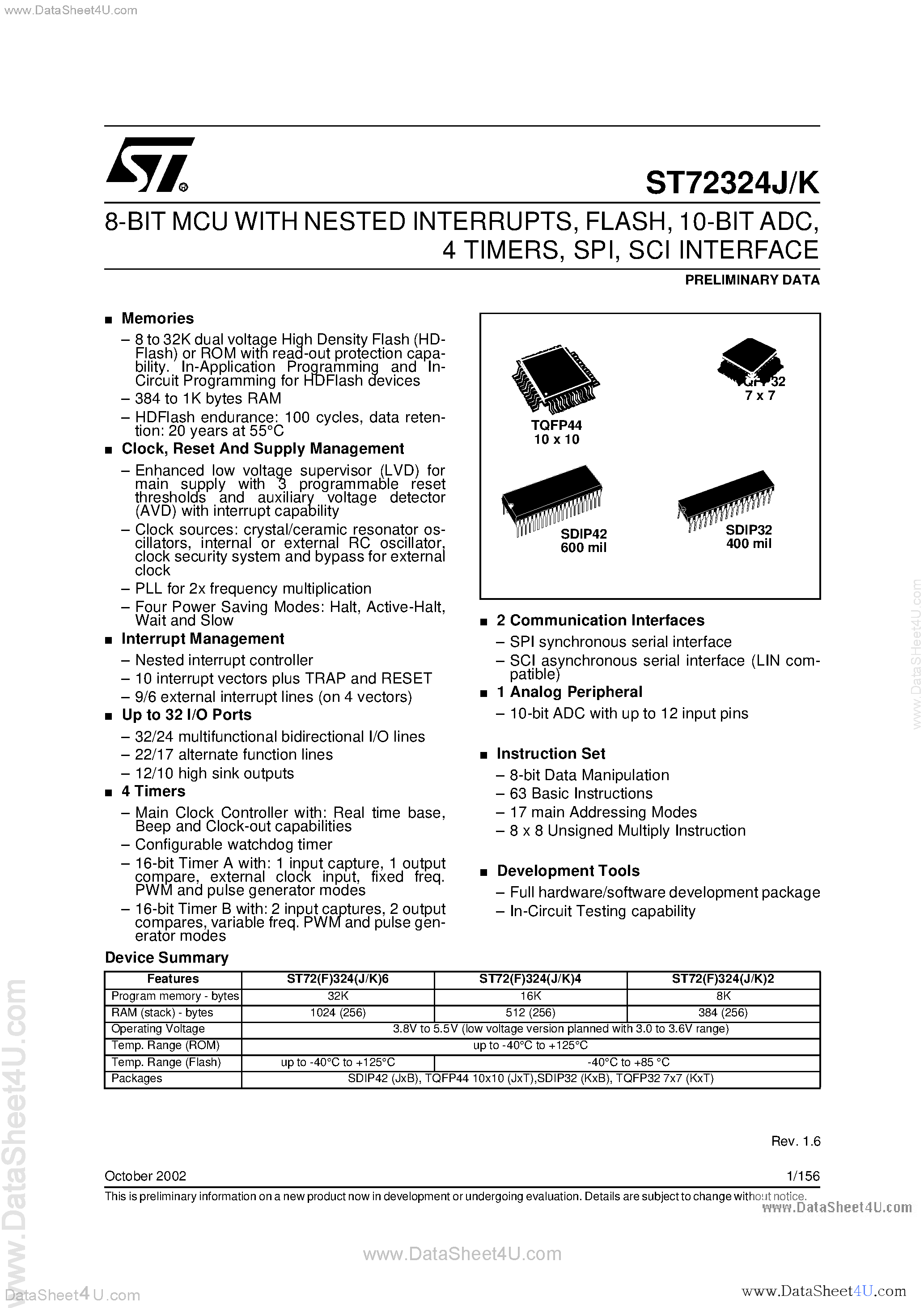 Даташит ST72F324J - 8-BIT MCU страница 1