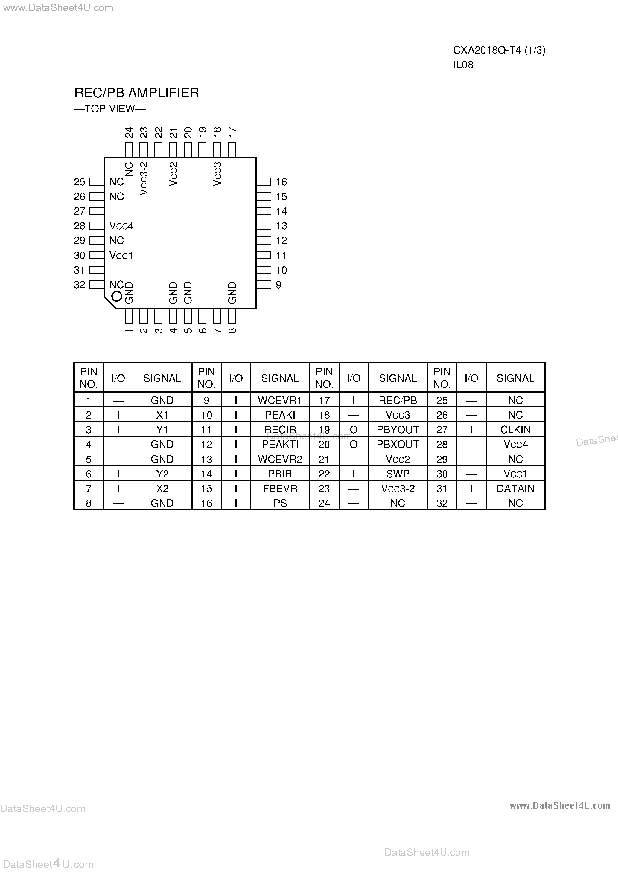 Datasheet CXA2018Q-T4 - REC / PB Amplifier page 1