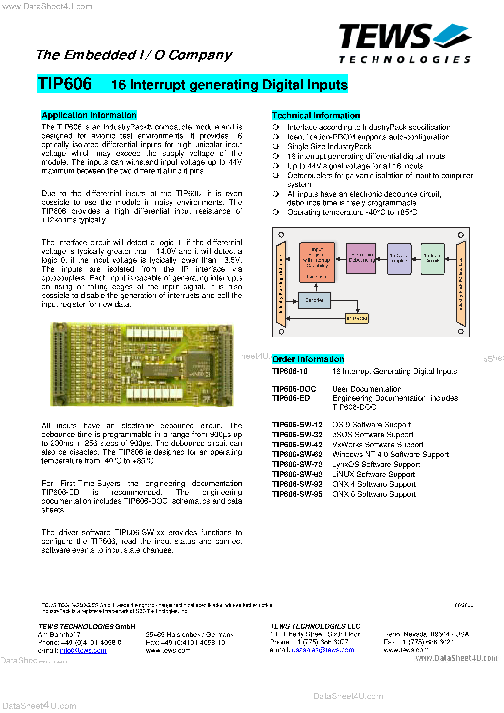 Даташит TIP606 - 16 Interrupt Generating Digital Inputs страница 1