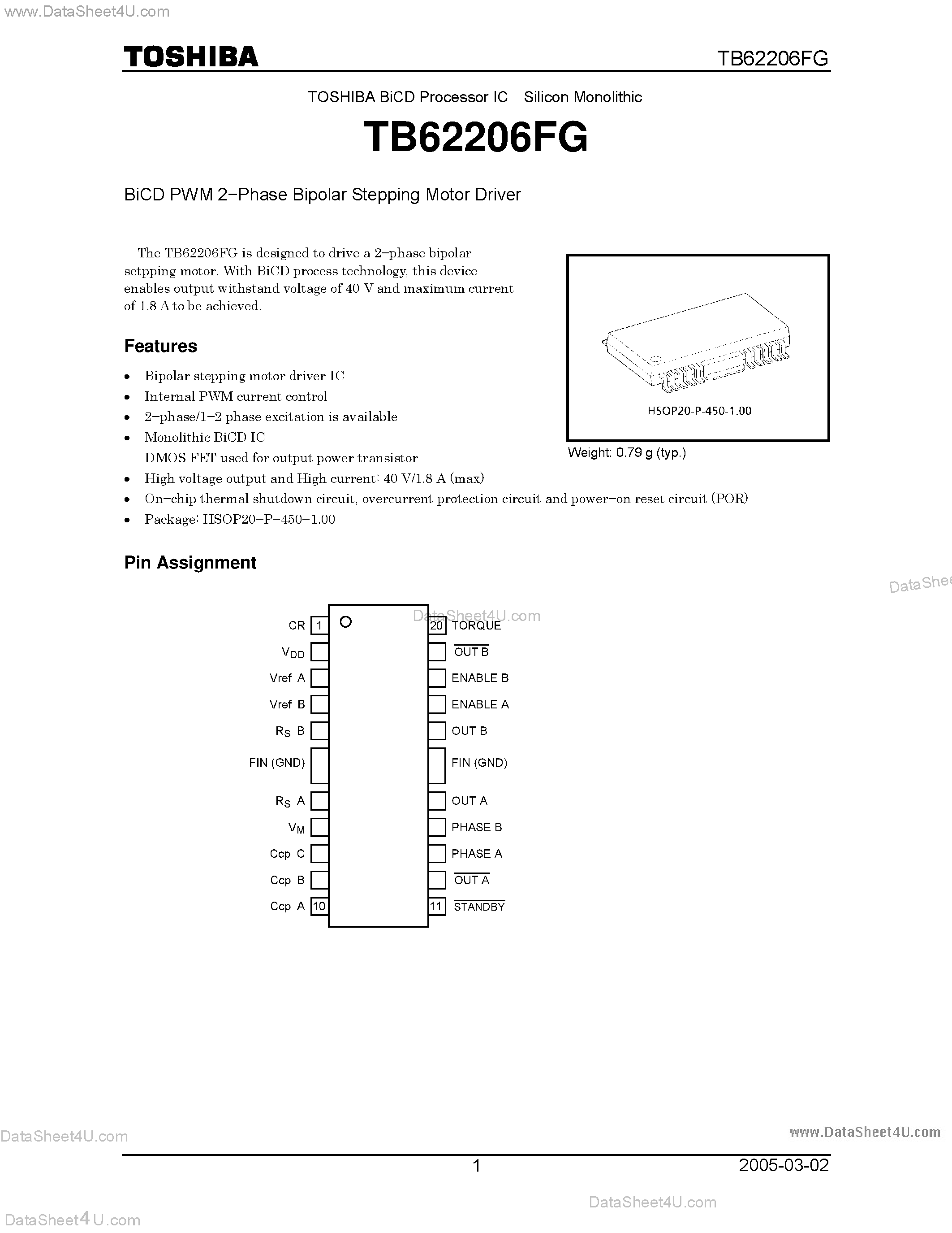 Даташит TB62206FG - BiCD PWM 2-Phase Bipolar Stepping Motor Driver страница 1