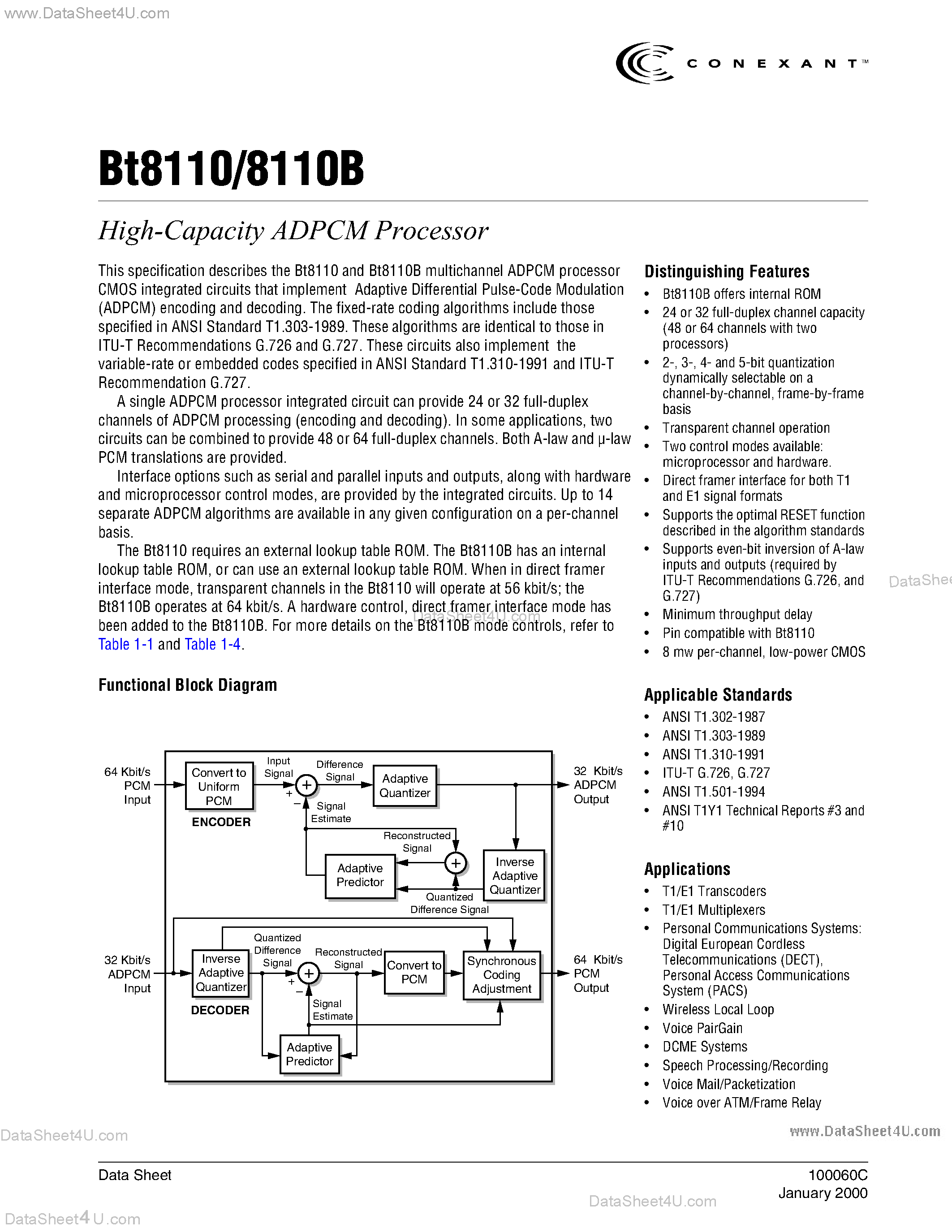 Datasheet BT8110 - High-Capacity ADPCM Processor page 1