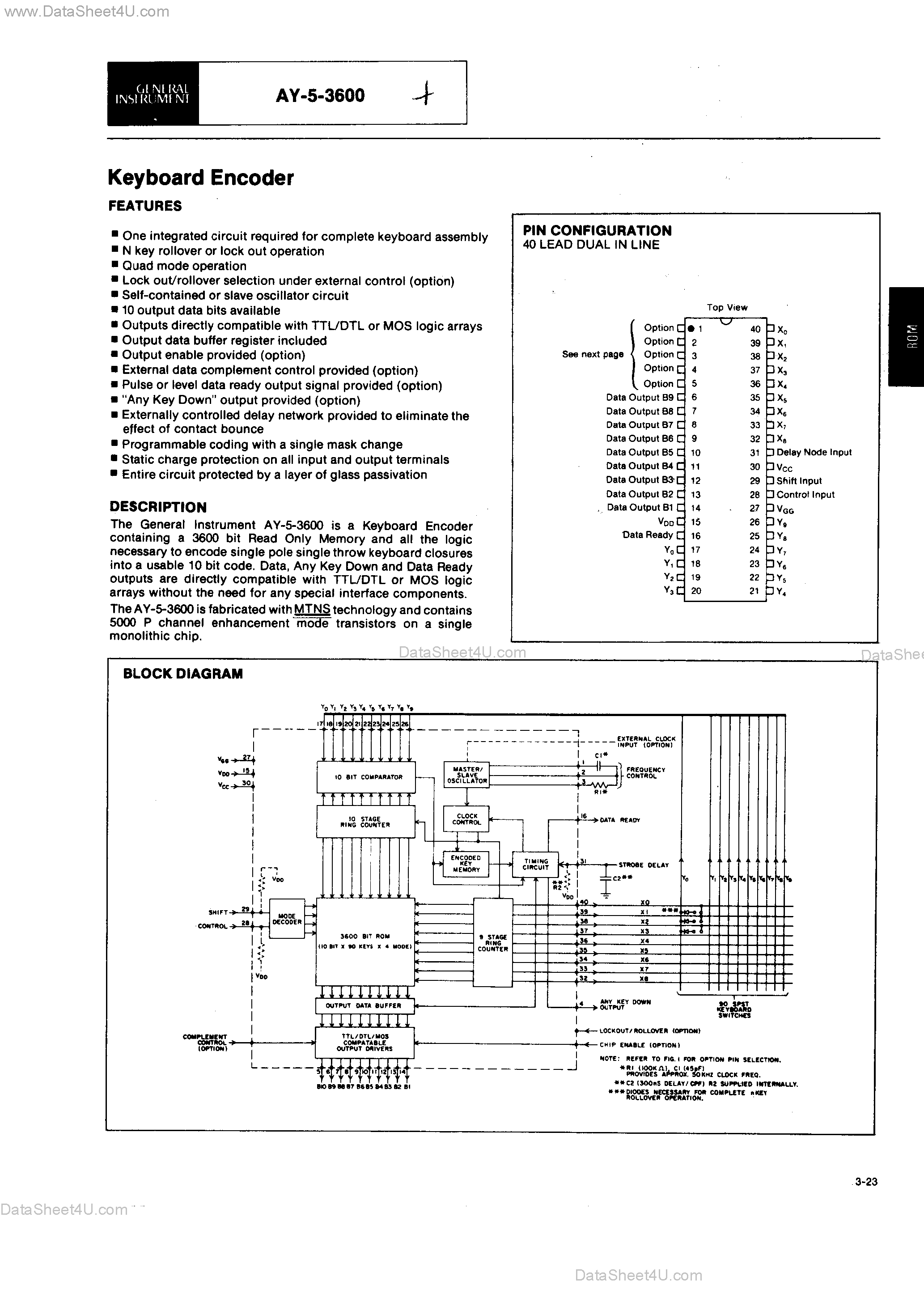 Datasheet AY-5-3600 - Keyboard Encoder page 1