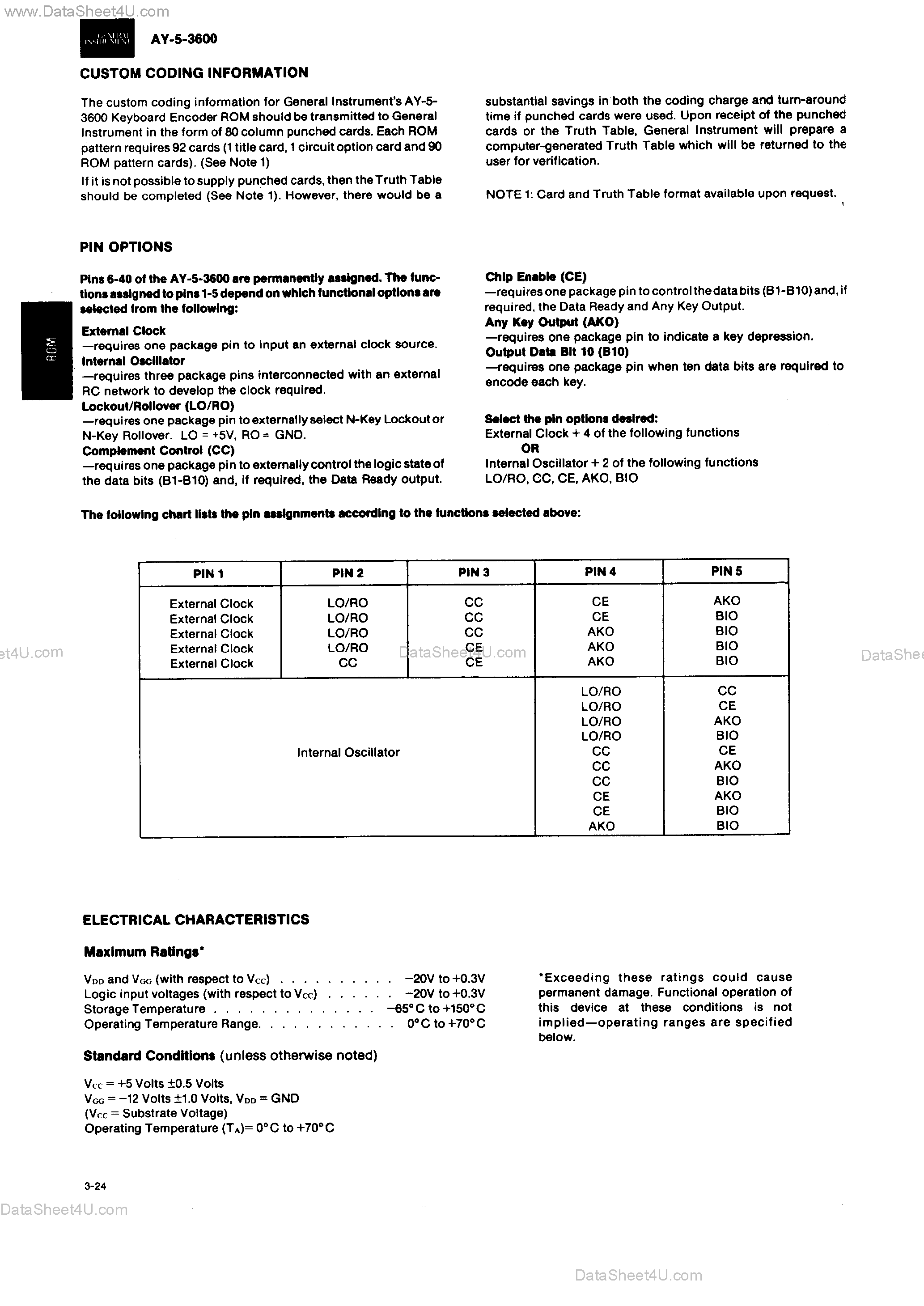 Datasheet AY-5-3600 - Keyboard Encoder page 2