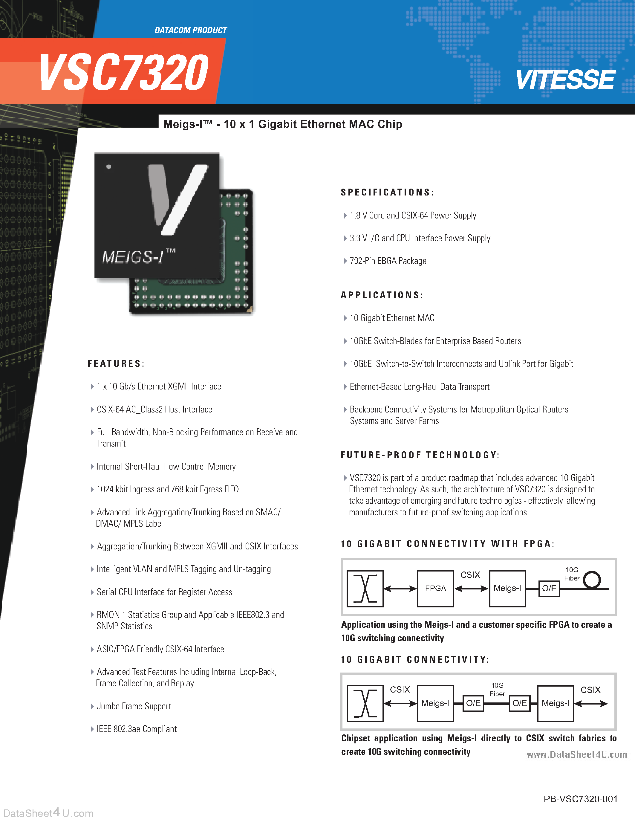 Даташит VSC7320 - 10 x 1 Gigabit Ethernet MAC Chip страница 1