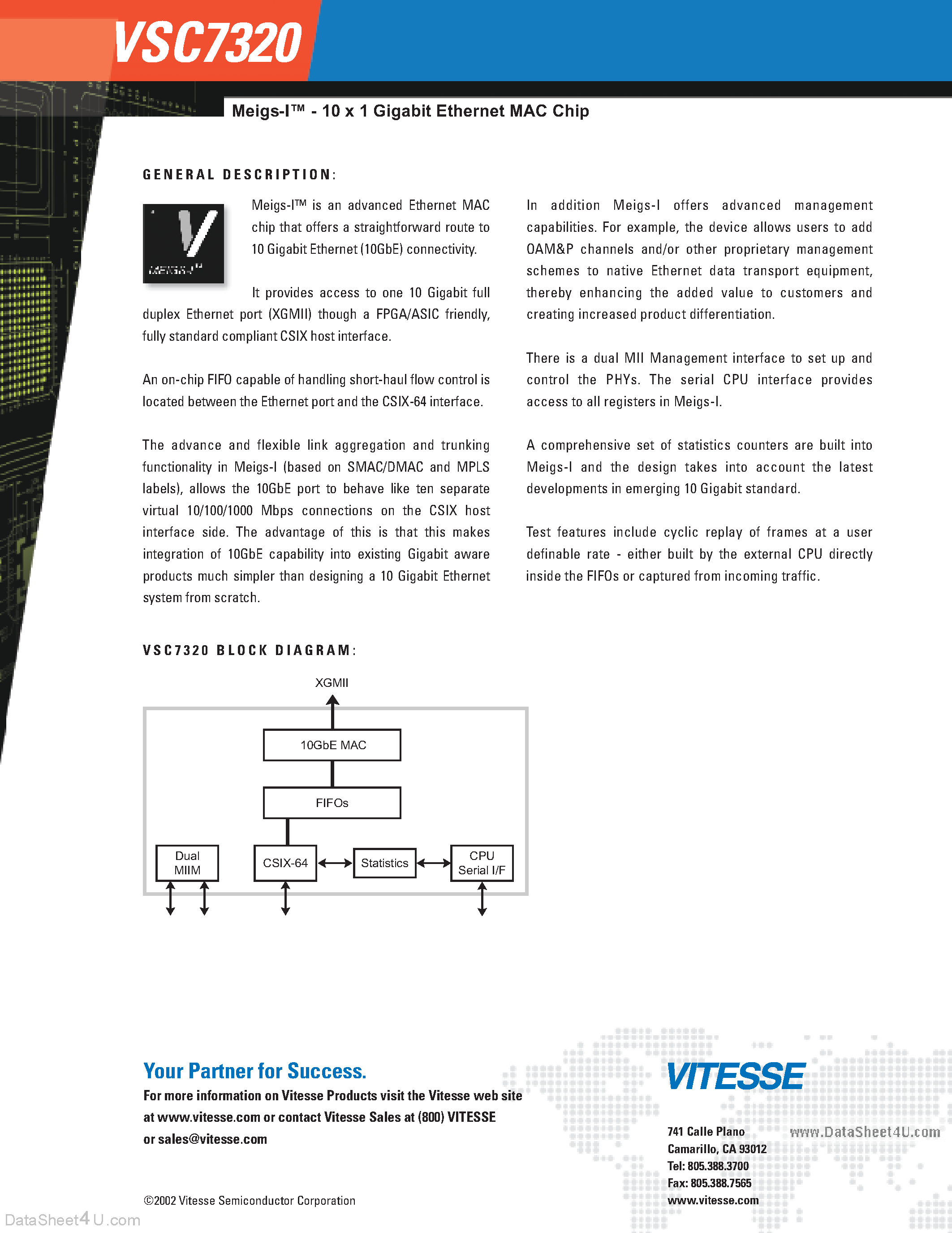 Даташит VSC7320 - 10 x 1 Gigabit Ethernet MAC Chip страница 2