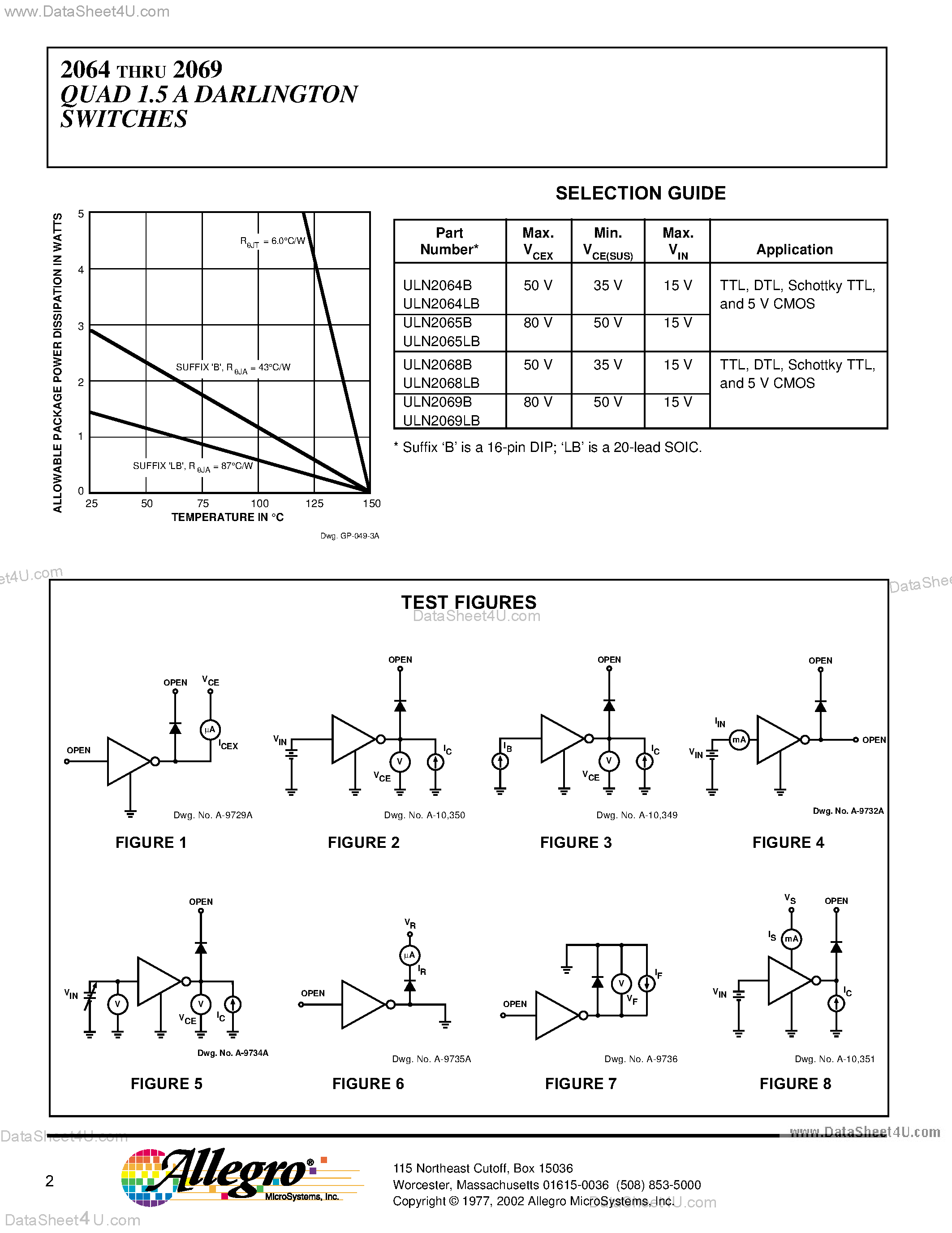 Даташит ULS2064 - (ULS2064 - ULS2069) Quad 1.5A Darlington Switches страница 2